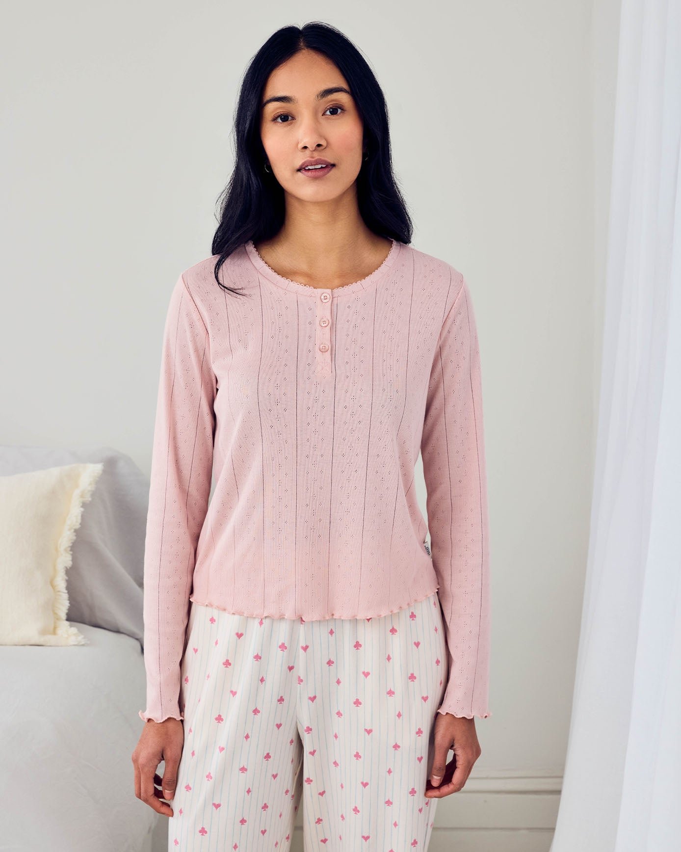 Pointelle & Organic Cotton Suit Stripe Print Long Pyjama Set