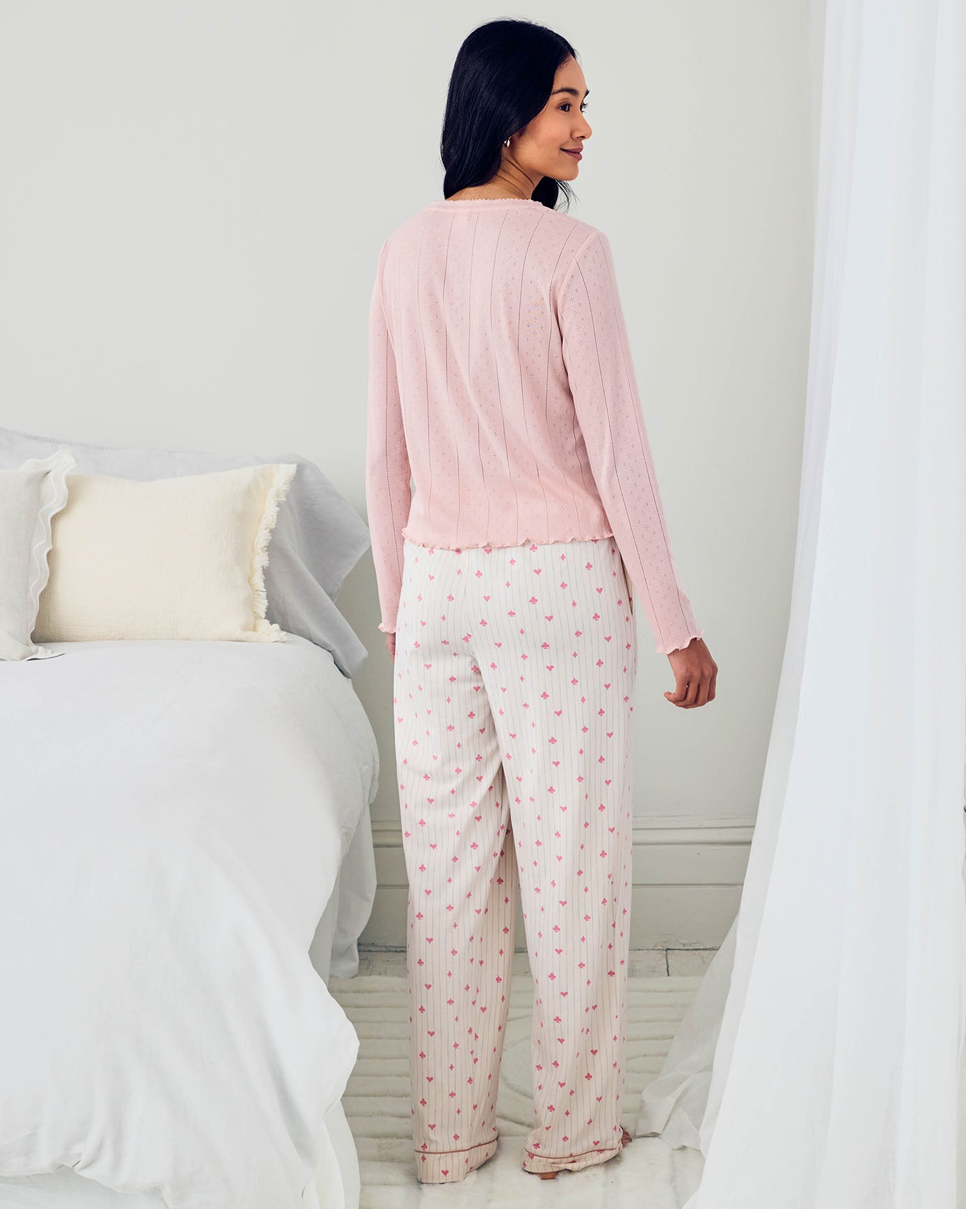 Pointelle & Organic Cotton Suit Stripe Print Long Pyjama Set