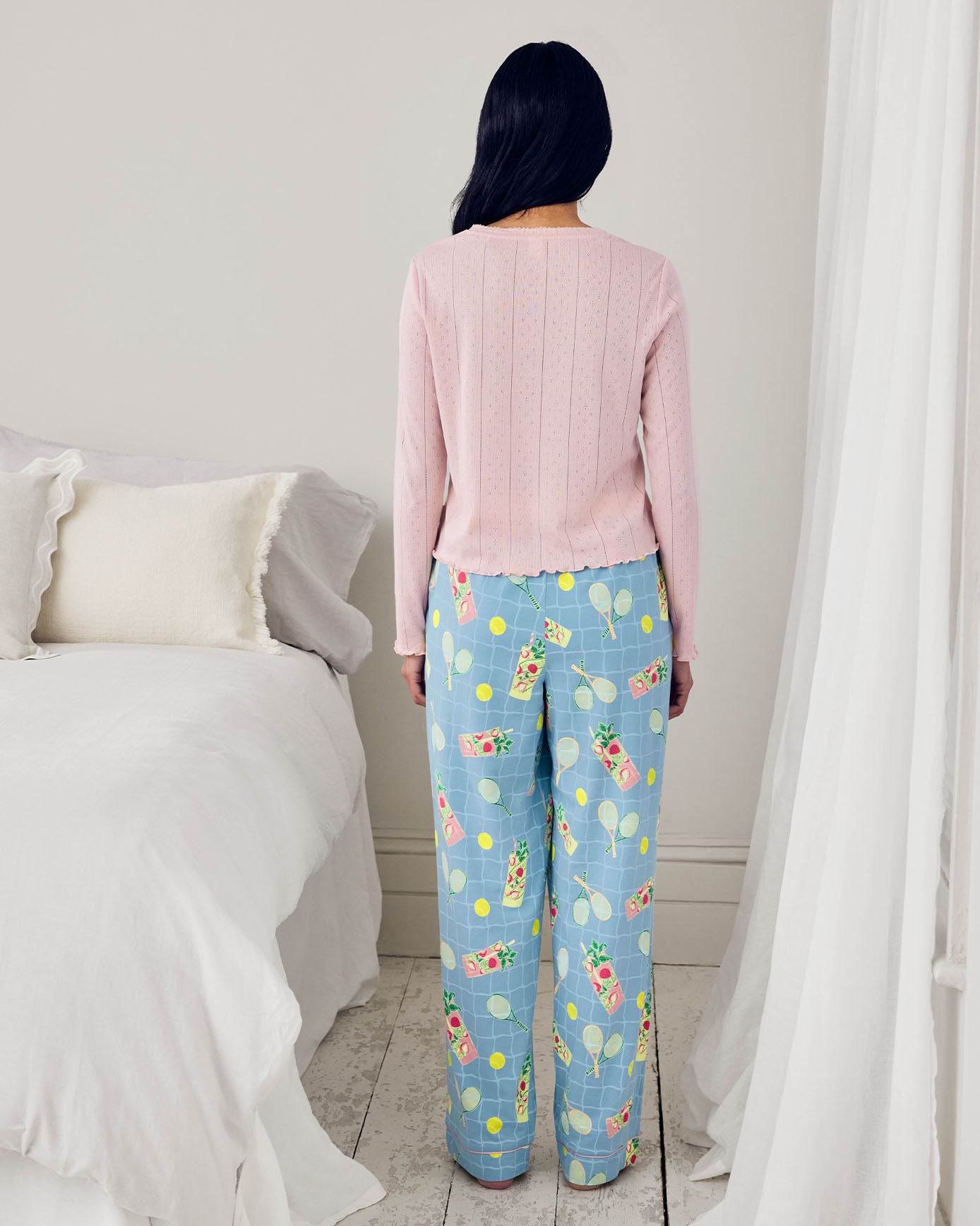 Pointelle & Organic Cotton Tennis & Cocktails Print Long Pyjama Set