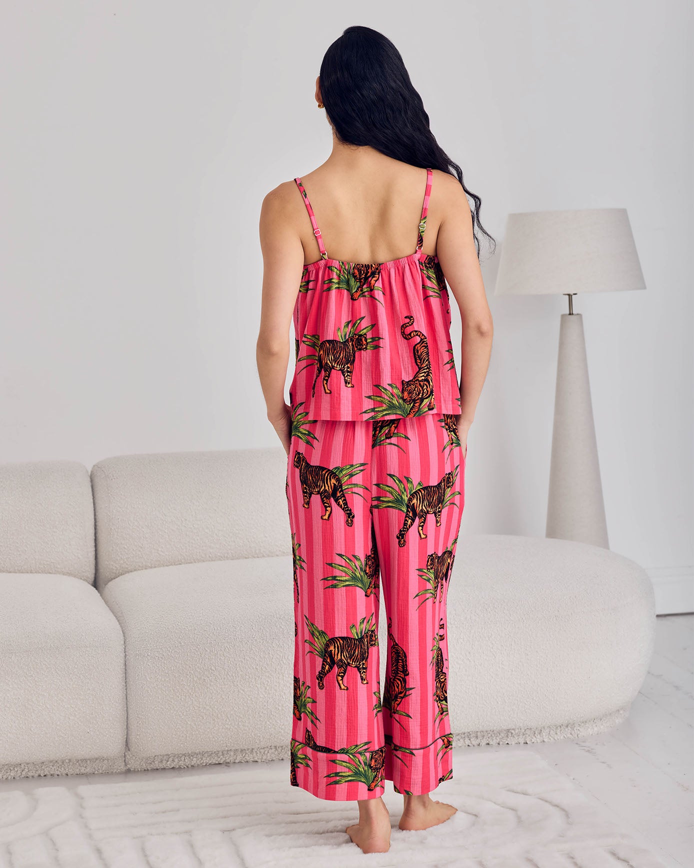 Organic Cotton Leaf Tiger Stripe Print Cami Long Pyjama Set