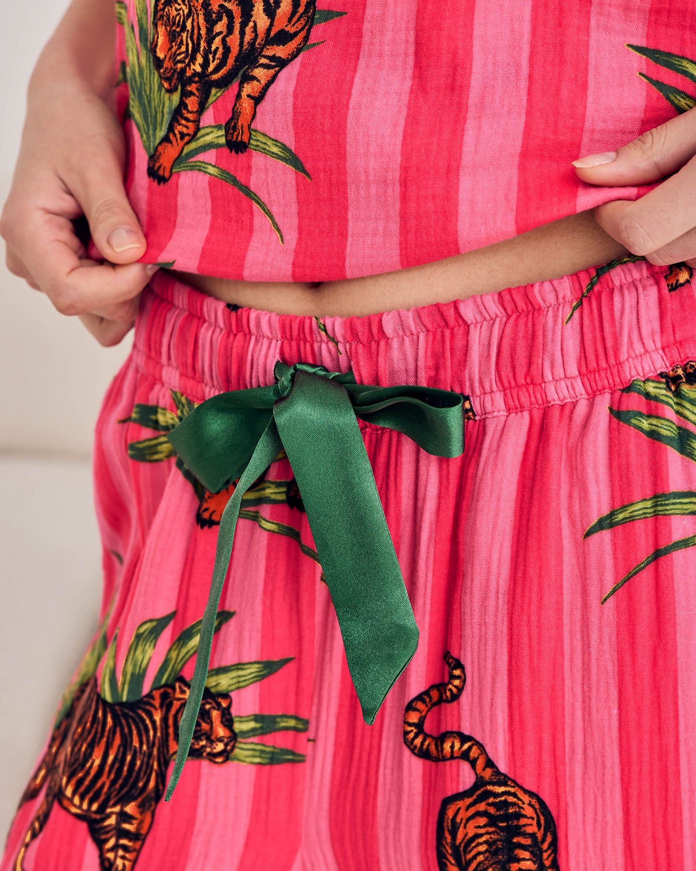 Organic Cotton Leaf Tiger Stripe Print Cami Long Pyjama Set