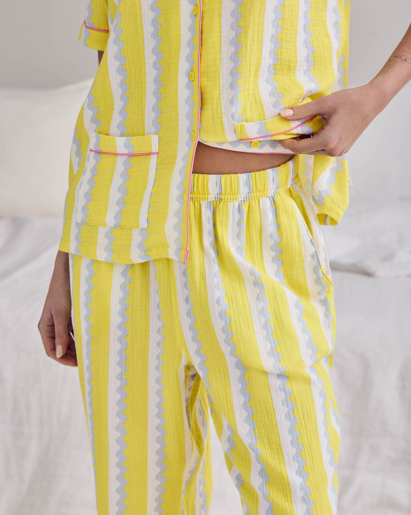 Organic Cotton Cheesecloth Wiggle Stripe Long Pyjama Set