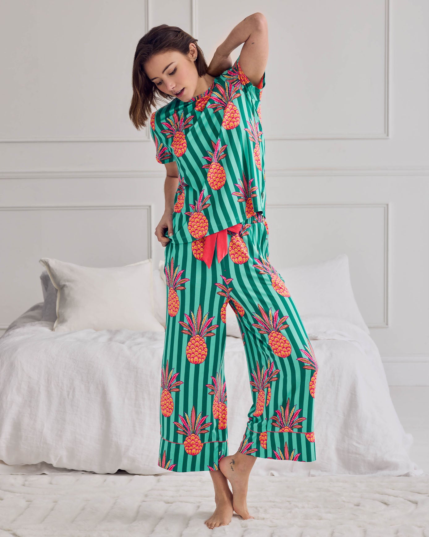 Pineapple Stripe Print Long Pyjama Set