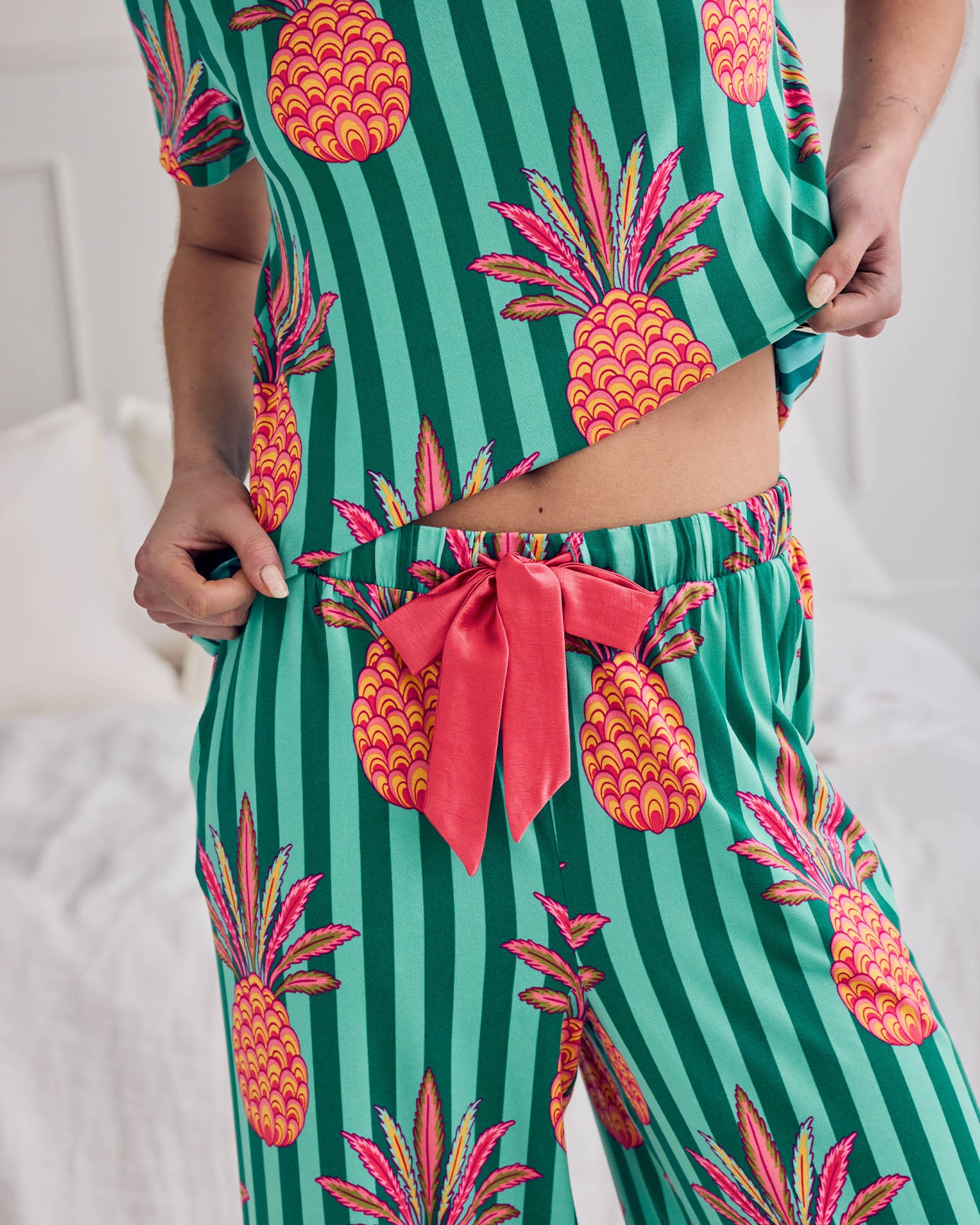 Pineapple Stripe Print Long Pyjama Set