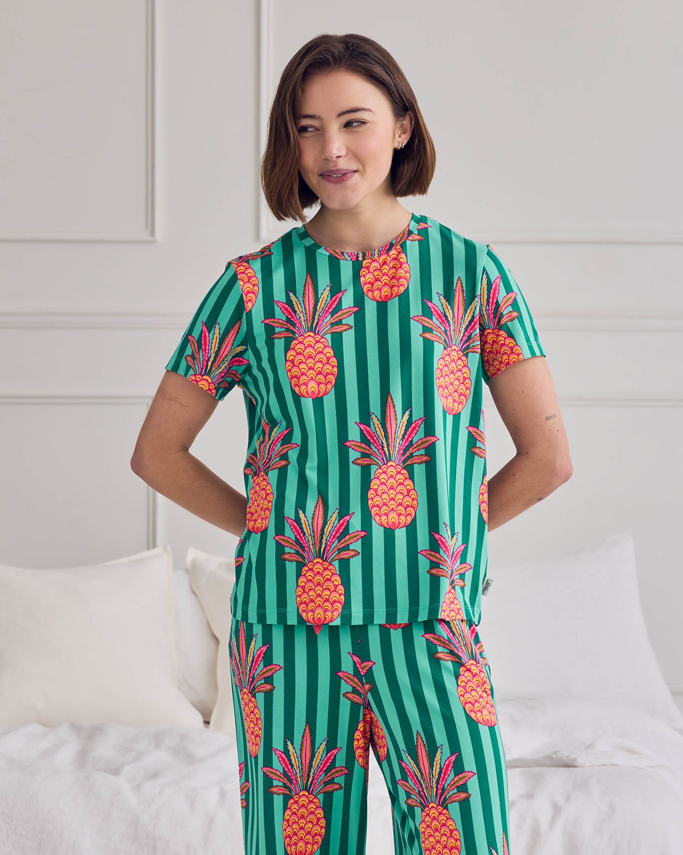 Pineapple Stripe Print Long Pyjama Set