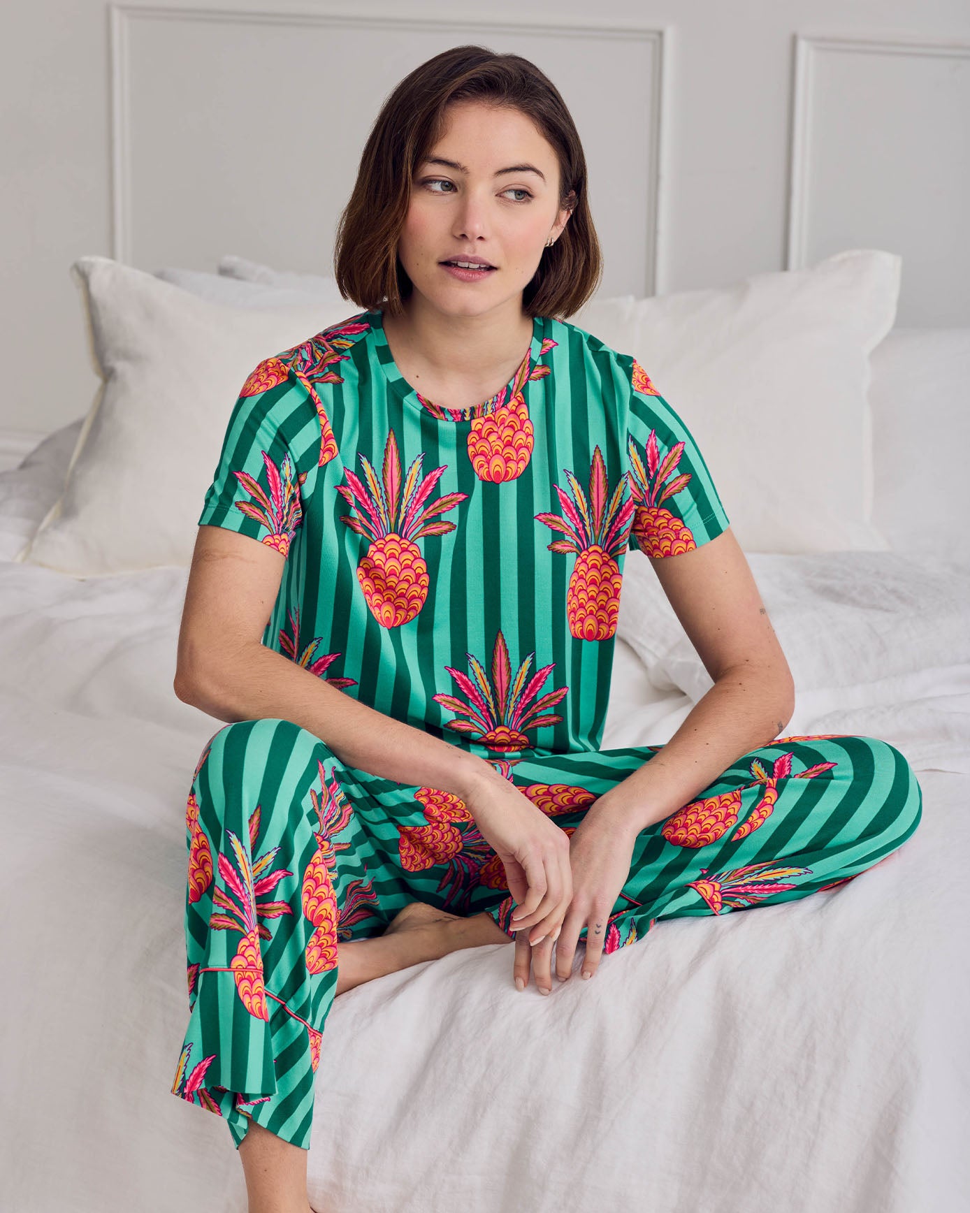 Pineapple Stripe Print Long Pyjama Set