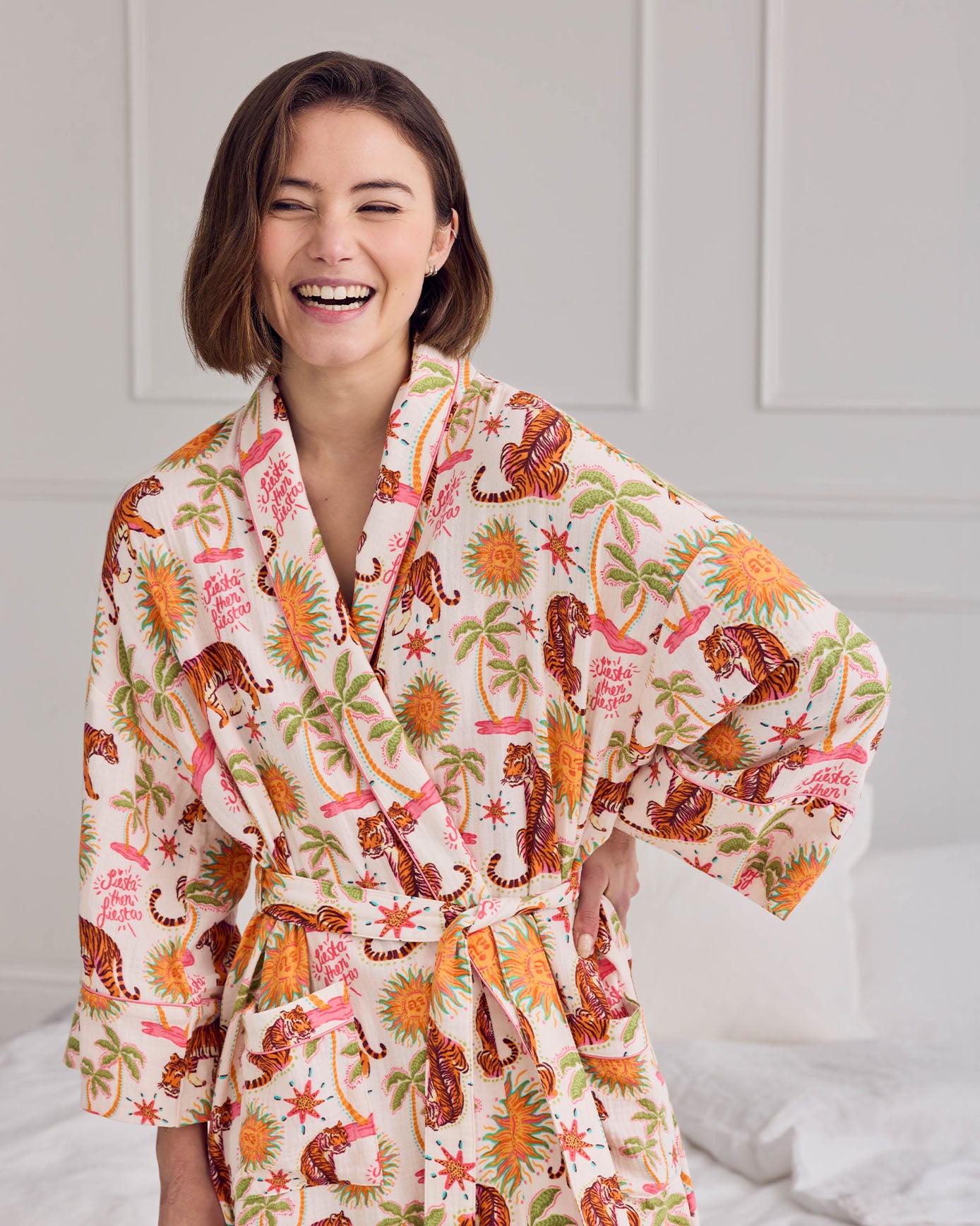 Organic Cotton Cheesecloth Siesta Tiger Print Dressing Gown