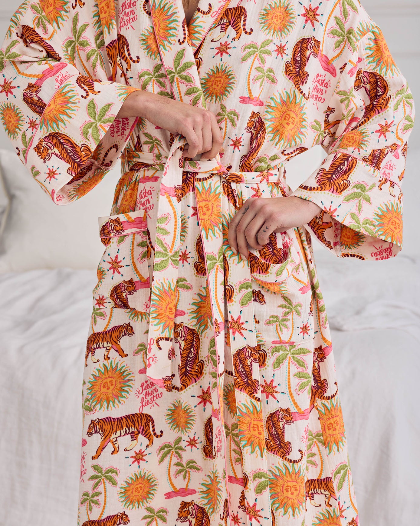 Organic Cotton Cheesecloth Siesta Tiger Print Dressing Gown
