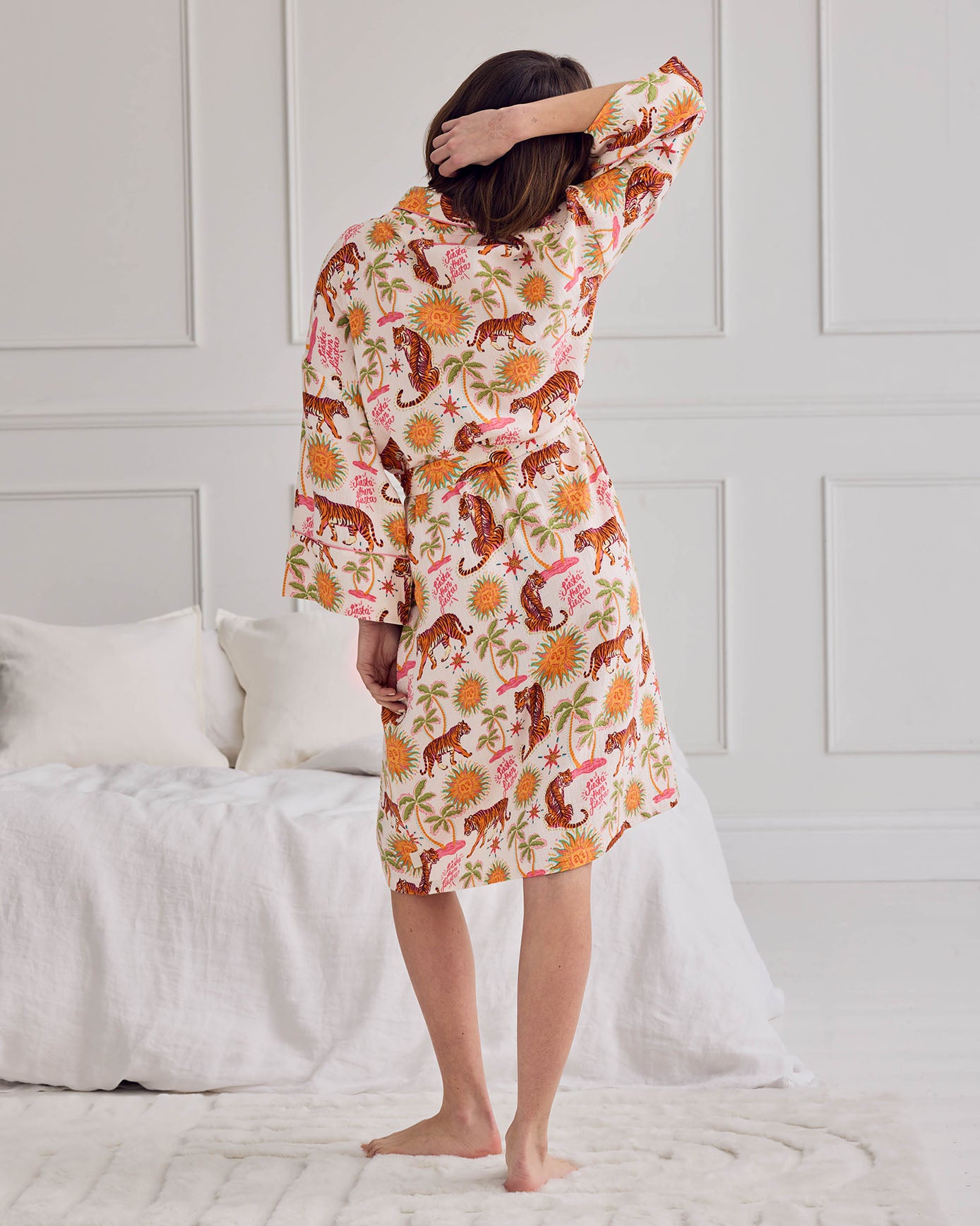 Organic Cotton Cheesecloth Siesta Tiger Print Dressing Gown