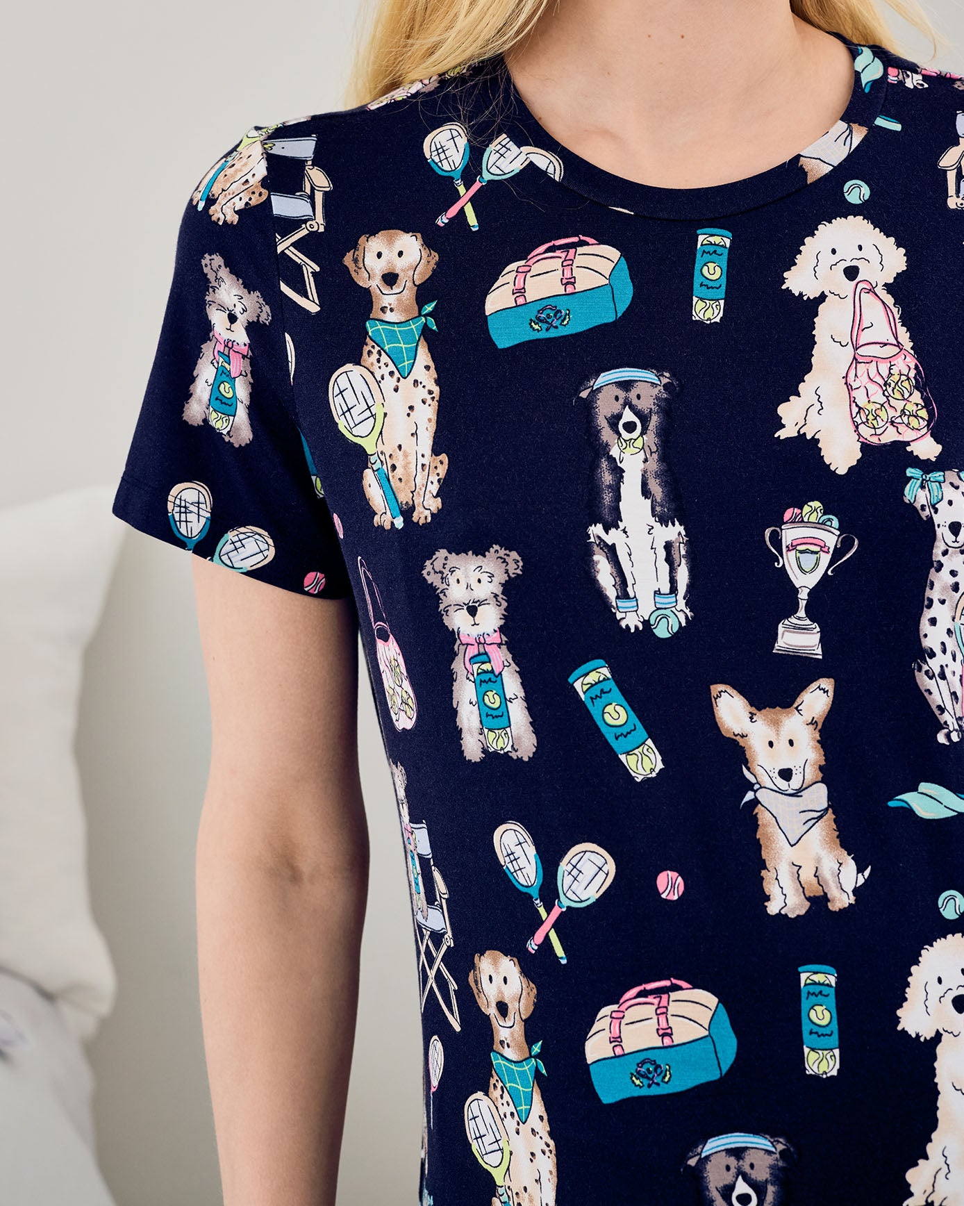 Maternity Tencel™ Modal Tennis Dogs Print Short Pyjama Set - Navy