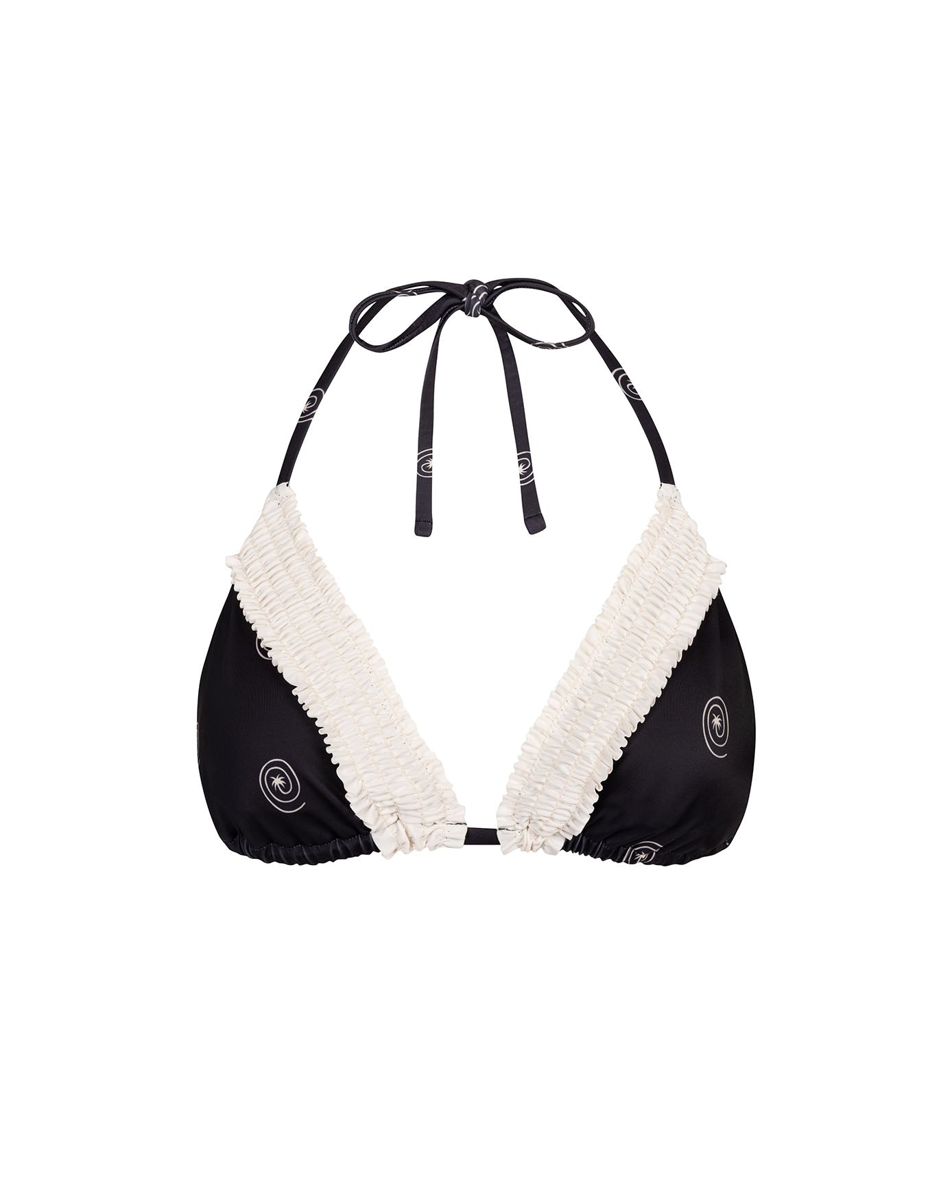  Palm Loop Print Triangle Bikini Top - Black & White