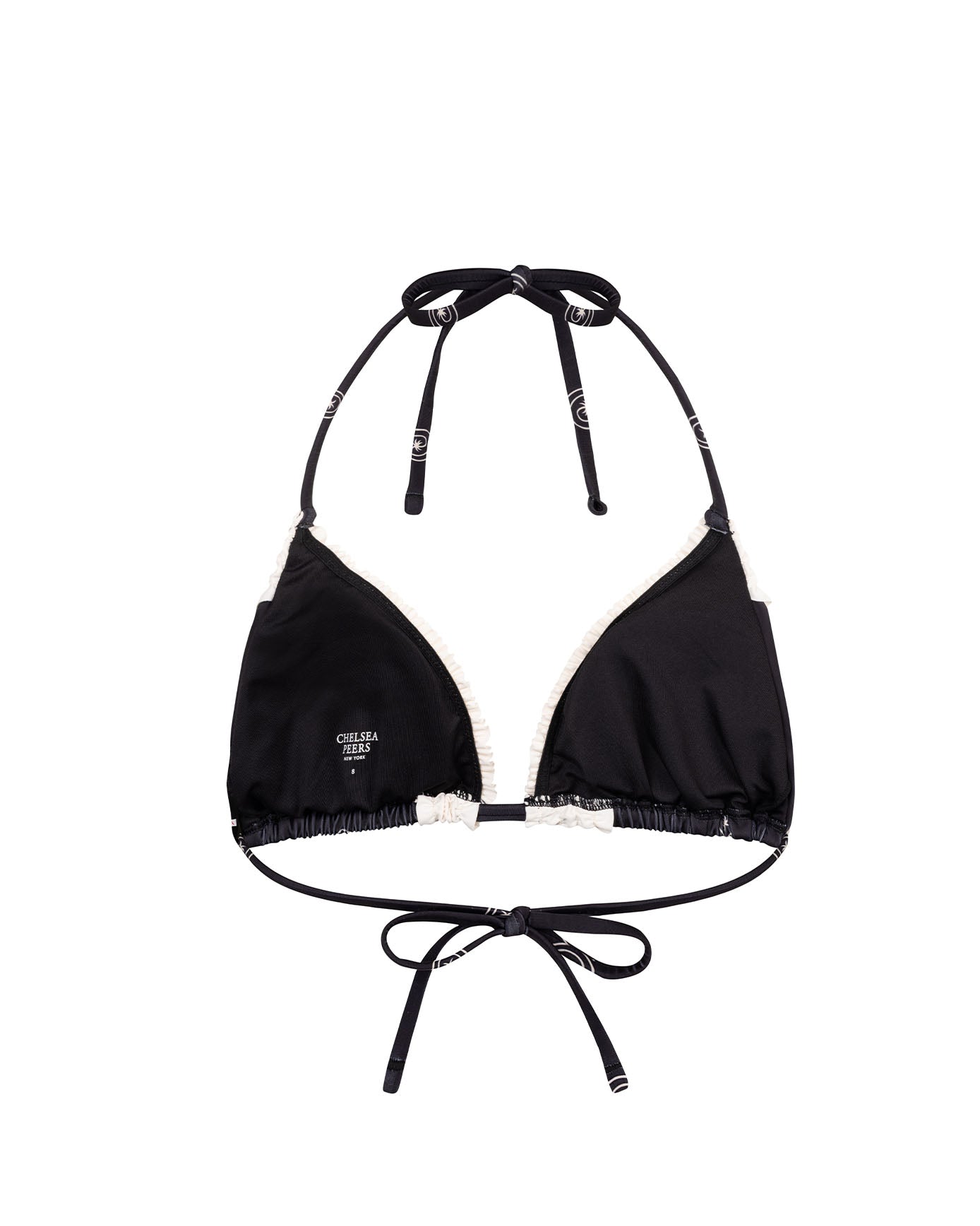  Palm Loop Print Triangle Bikini Top - Black & White