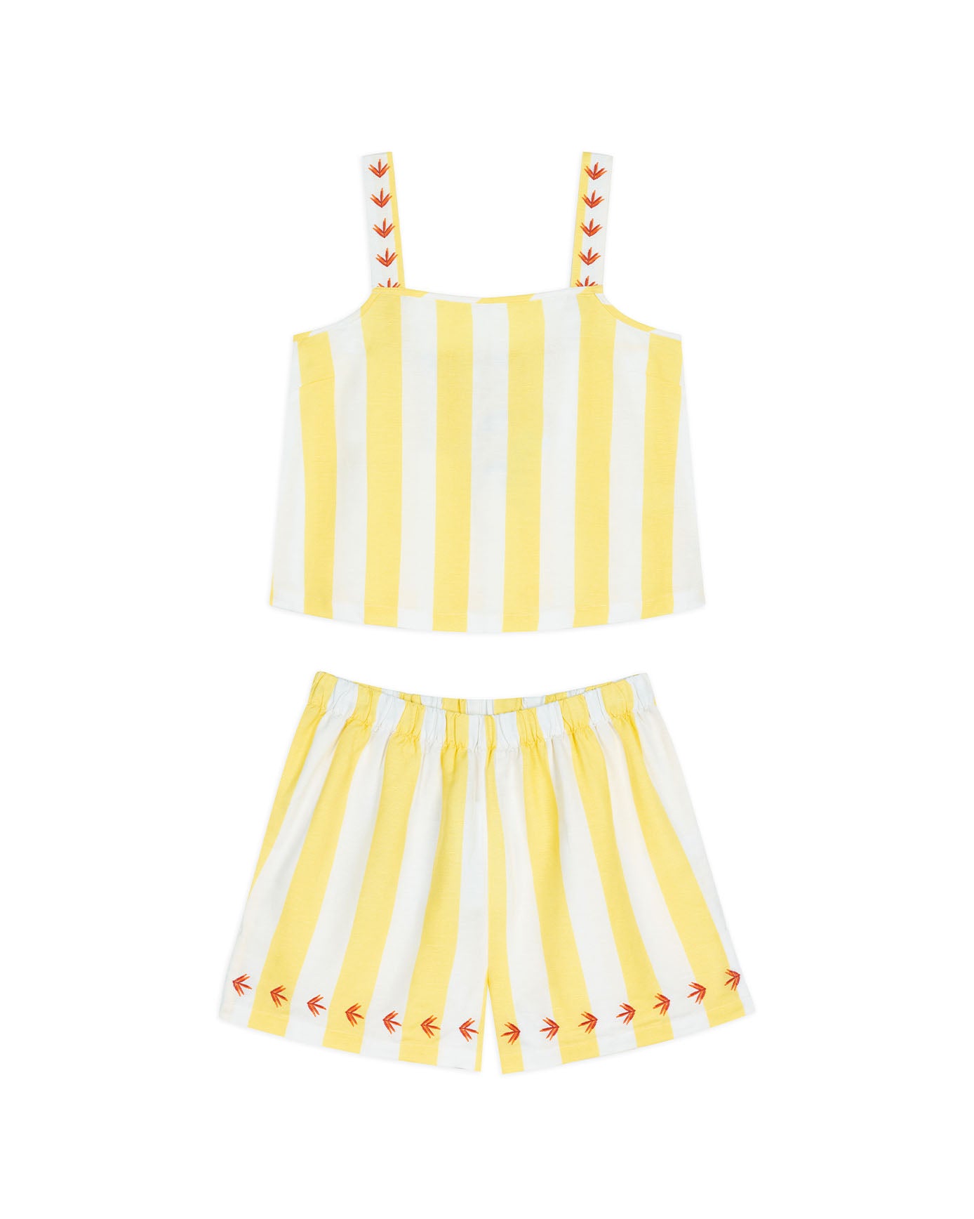 Linen Blend Embroidered Back Stripe Cami Short Pyjama Set