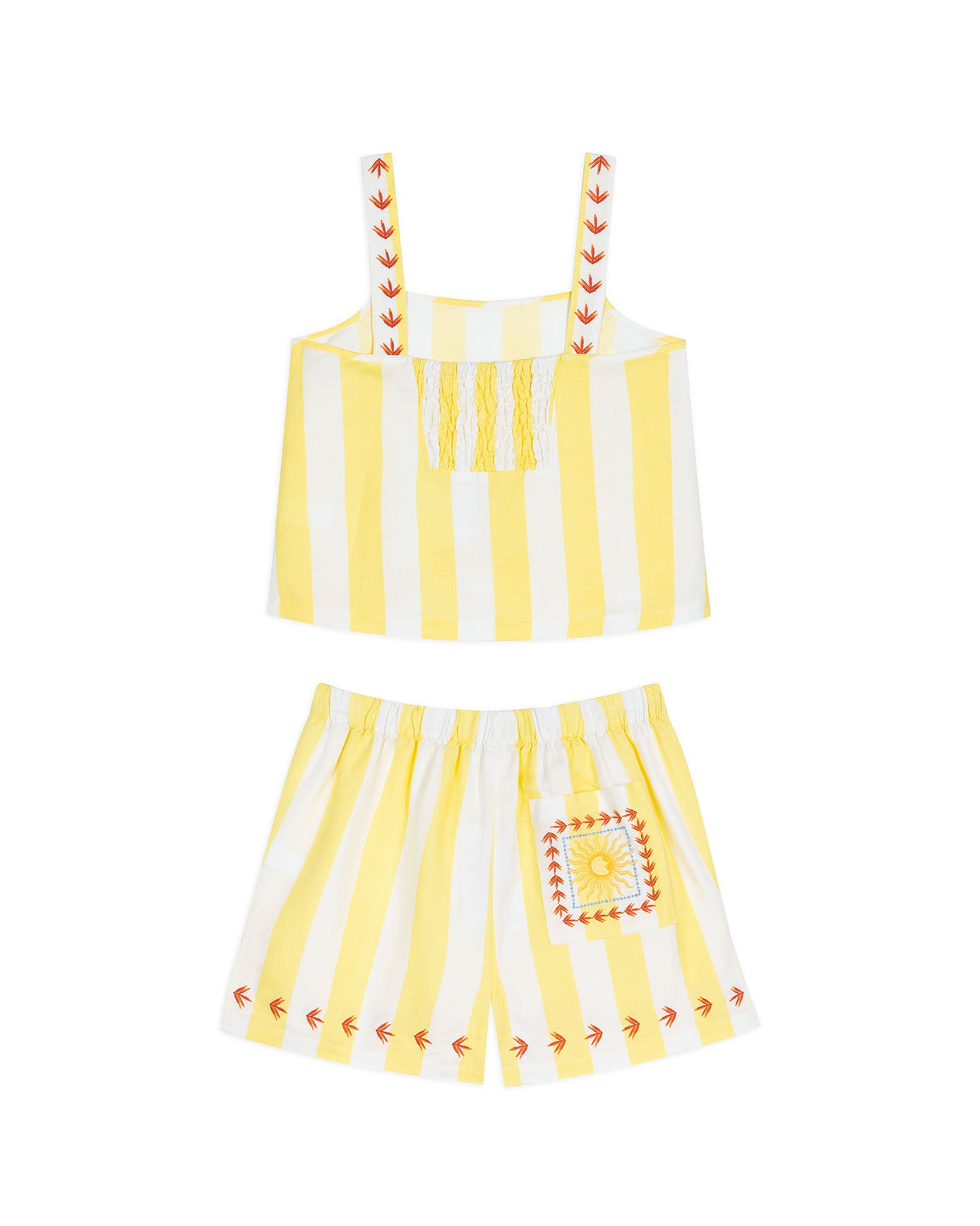 Linen Blend Embroidered Back Stripe Cami Short Pyjama Set