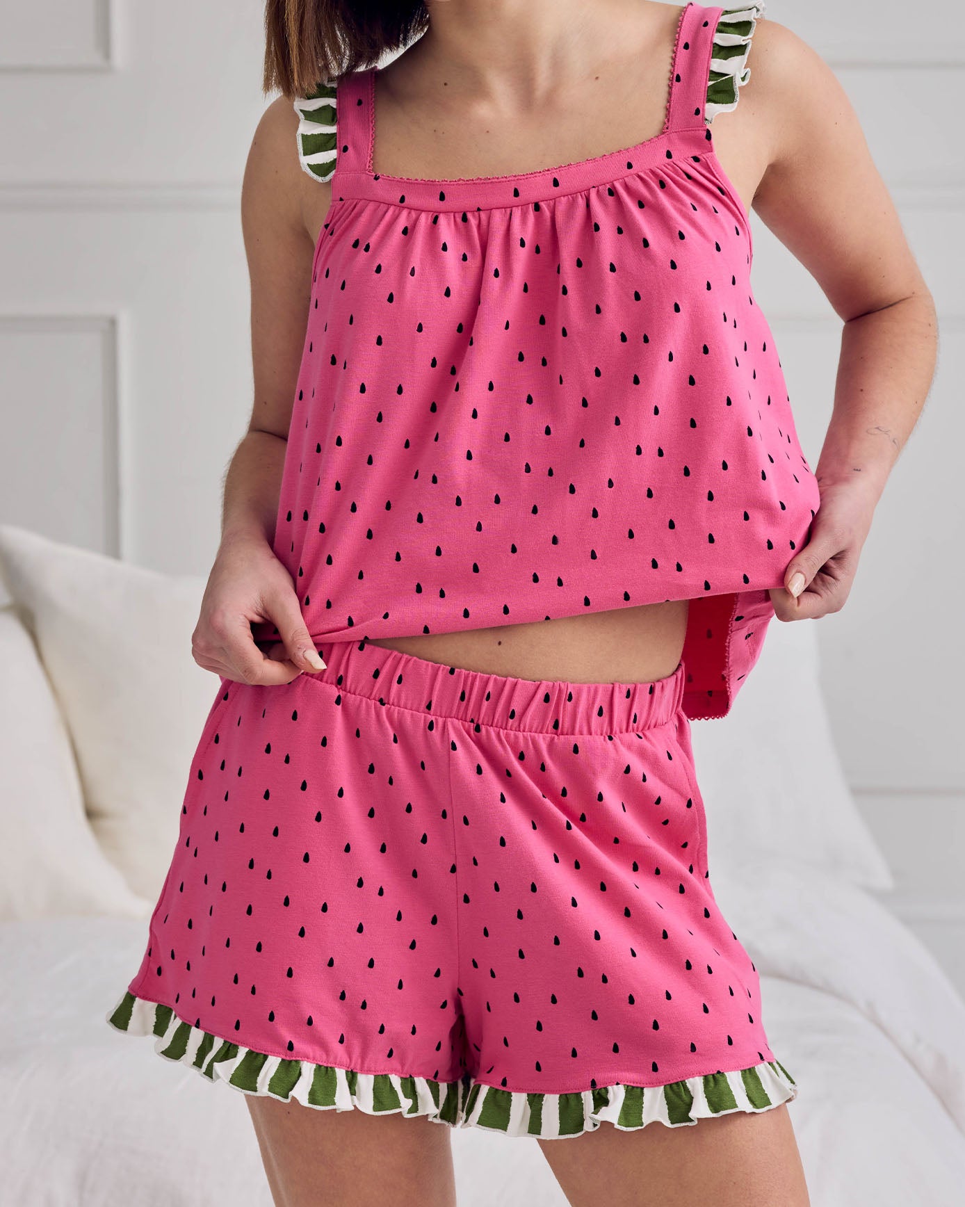 Organic Cotton Watermelon Print Frill Cami Short Pyjama Set