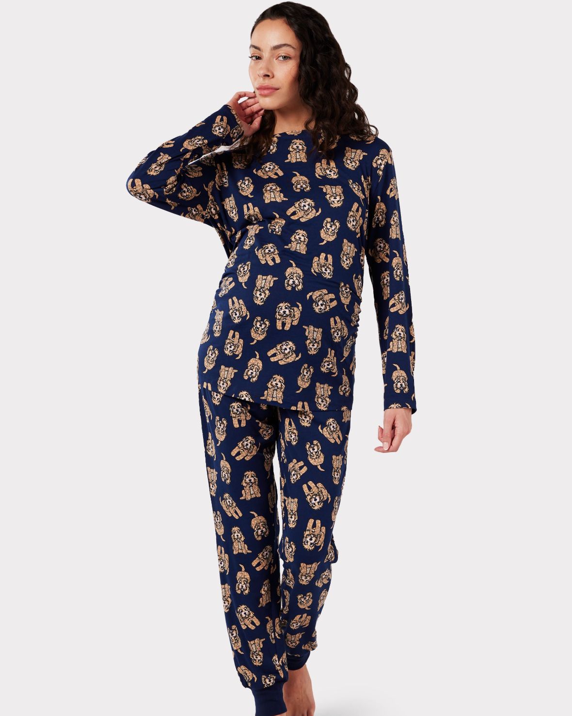 Maternity Navy Cockapoo Print Long Pyjama Set