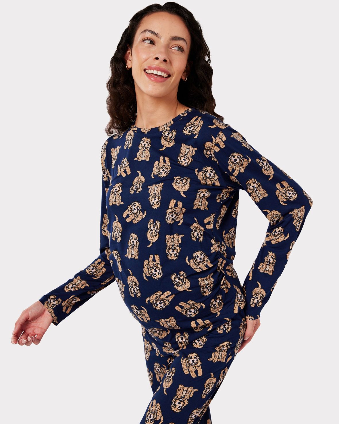 Maternity Navy Cockapoo Print Long Pyjama Set