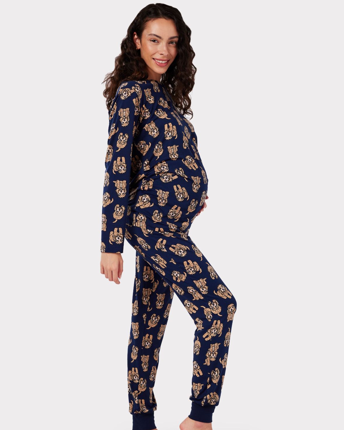 Maternity Navy Cockapoo Print Long Pyjama Set