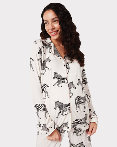 Maternity White Zebra Print Long Pyjama Set