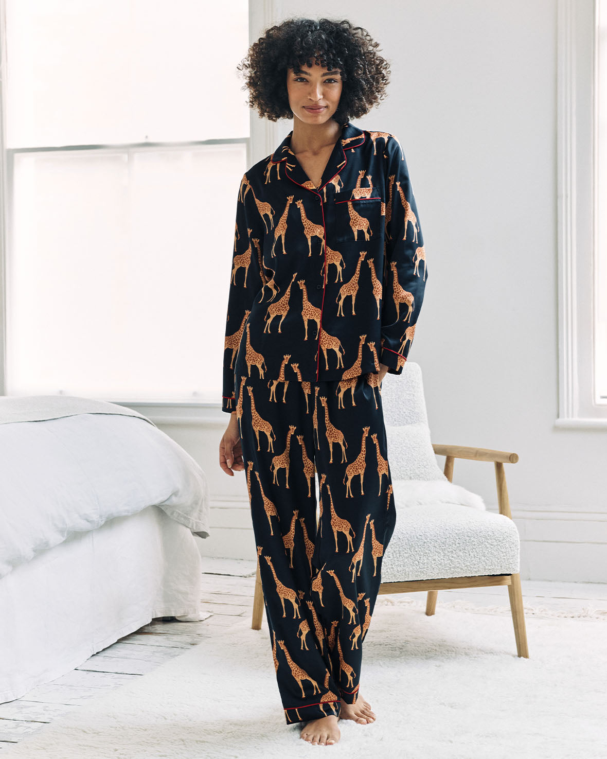 Satin Giraffe Print Long Pyjama Set