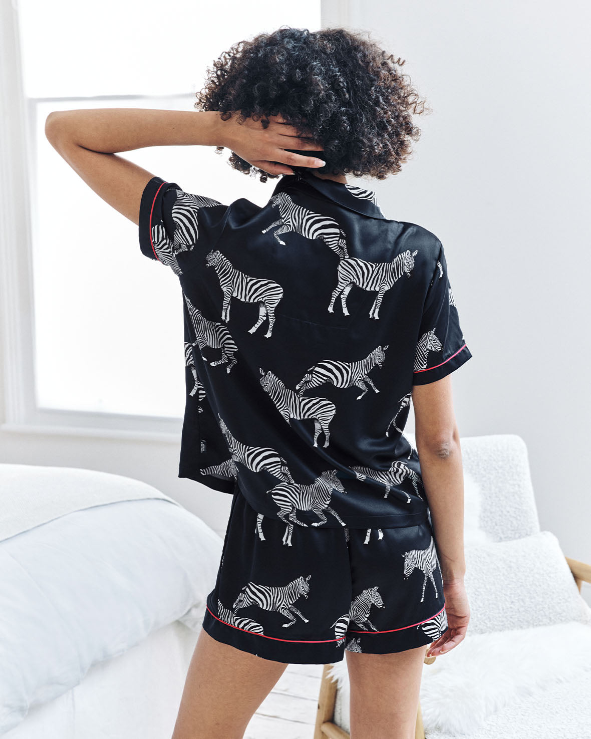 Satin Zebra Print Short Pyjama Set - Navy