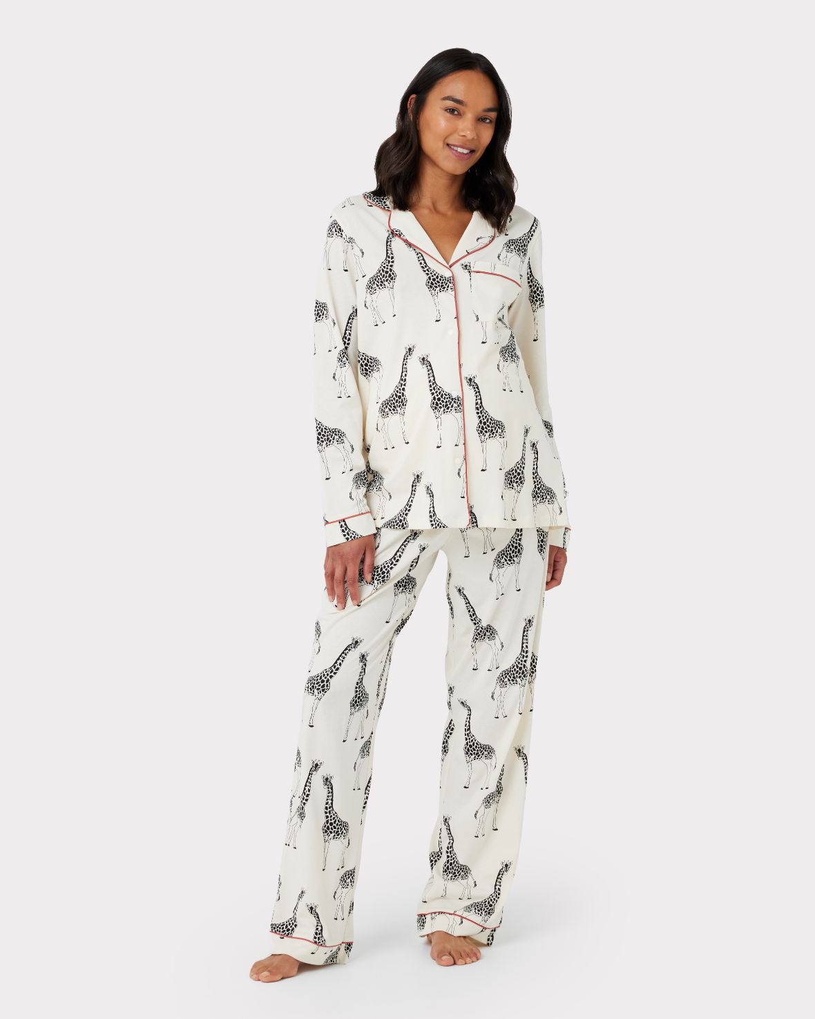 Maternity Organic Cotton Giraffe Print Long Pyjama Set - Cream