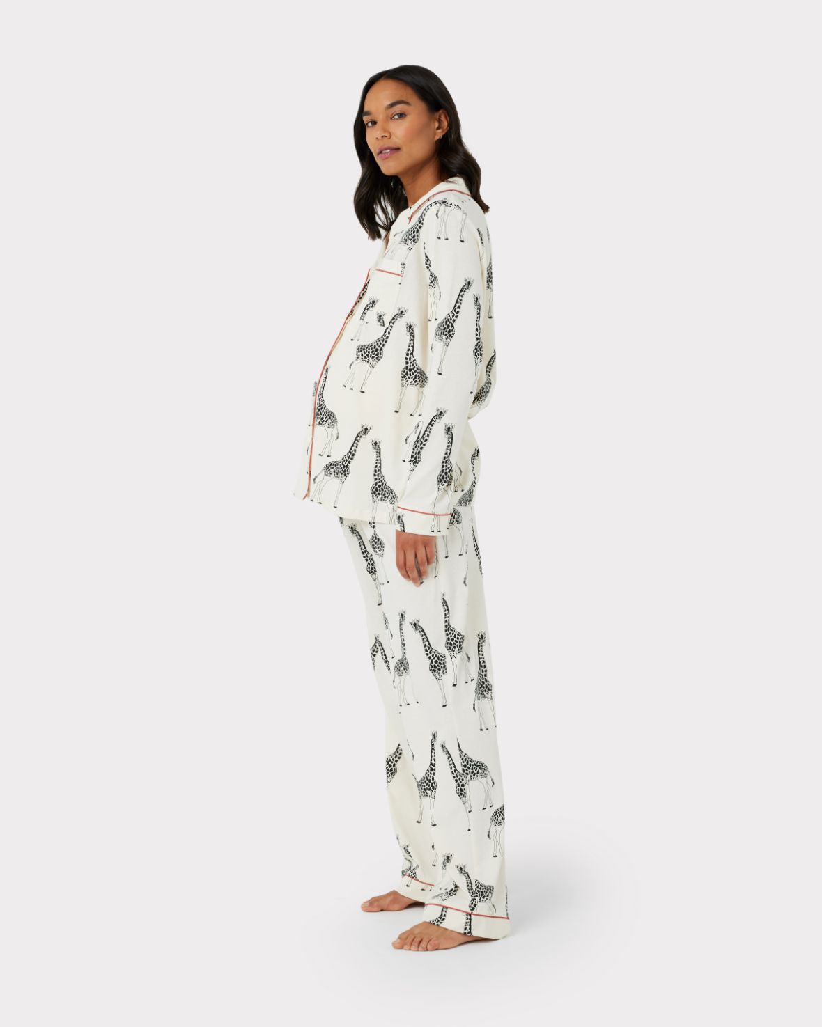 Maternity Organic Cotton Giraffe Print Long Pyjama Set - Cream