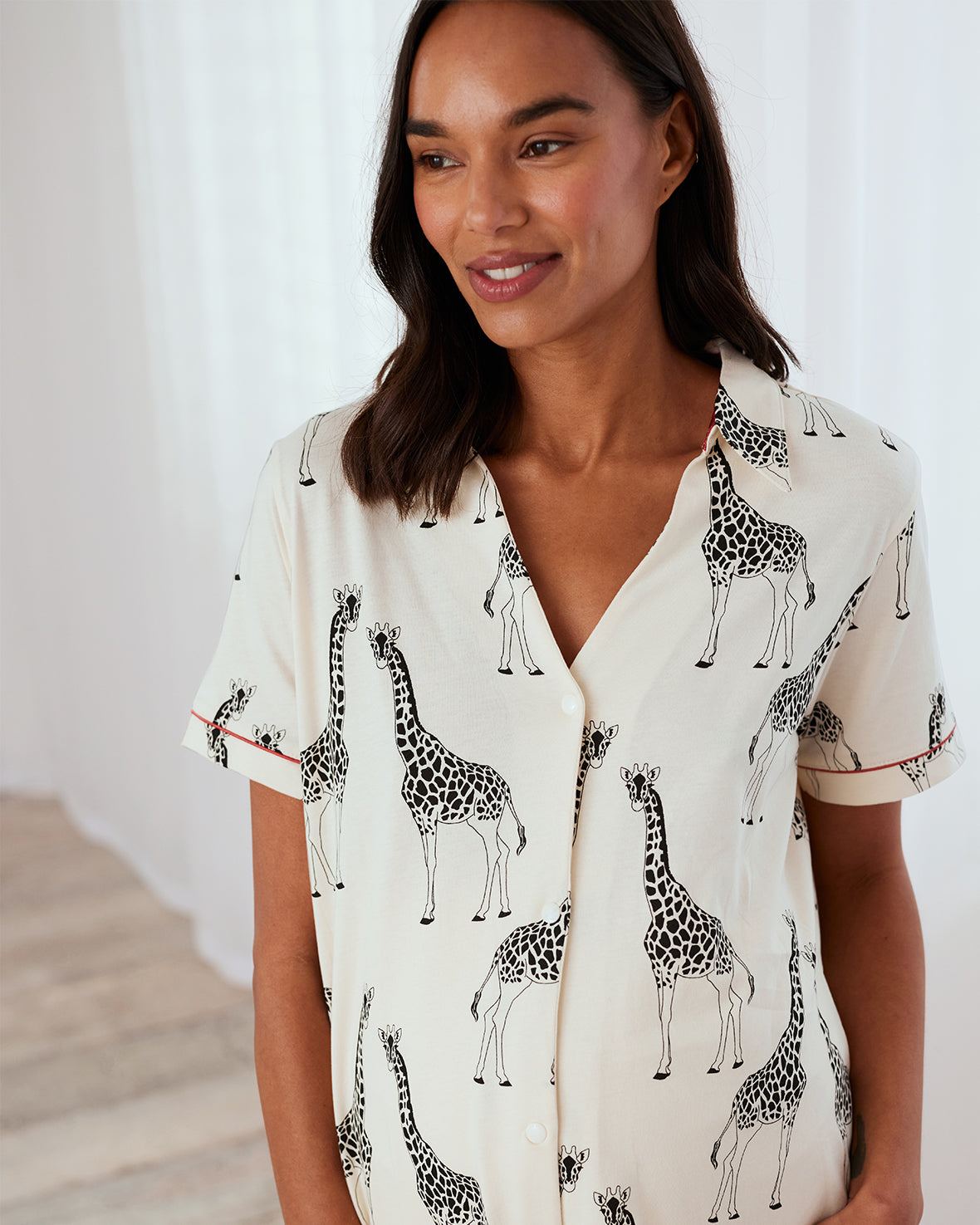 Maternity Organic Cotton Giraffe Print Short Pyjama Set - Cream