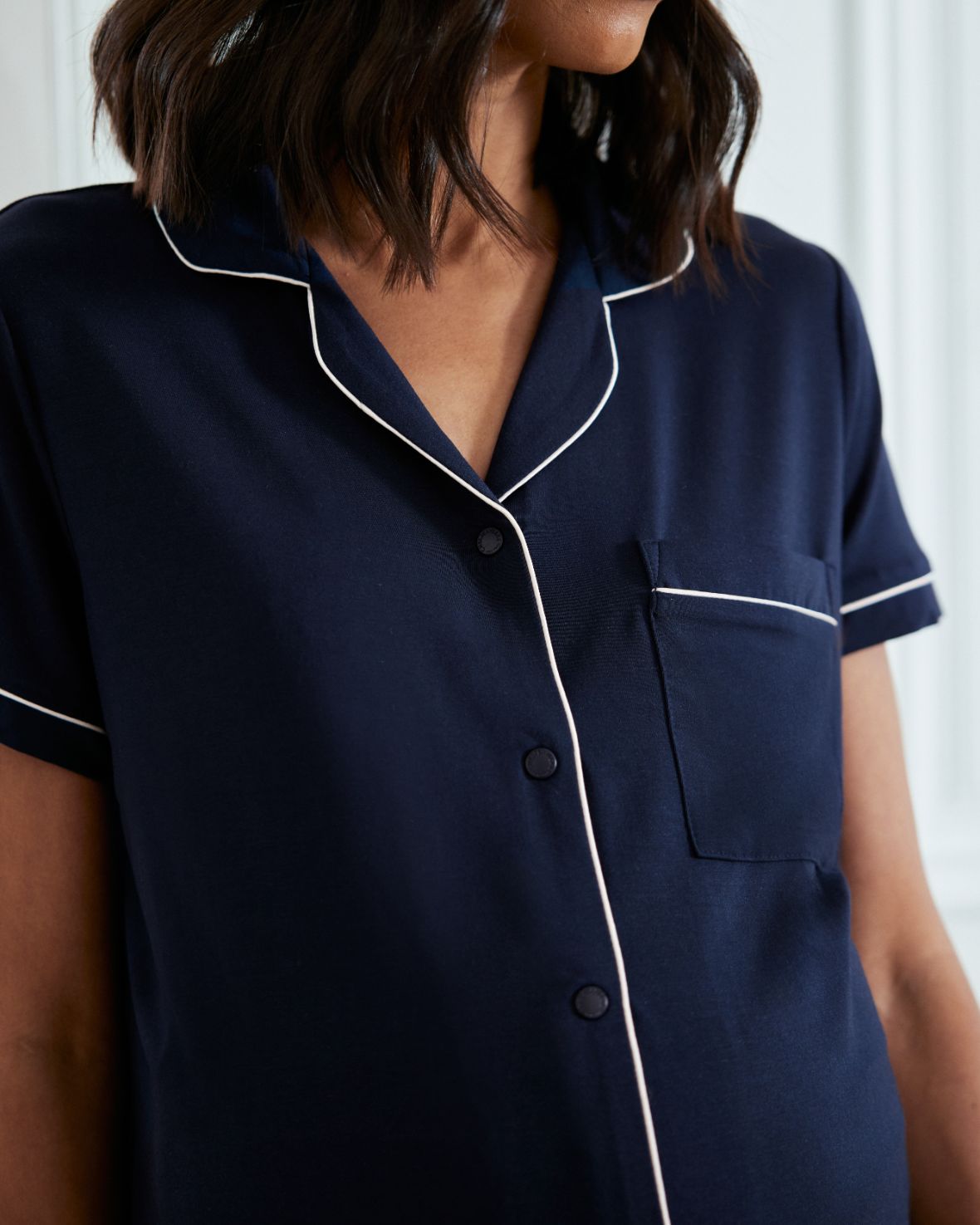 Maternity TENCEL™ Modal Short Button Up Pyjama Set - Navy