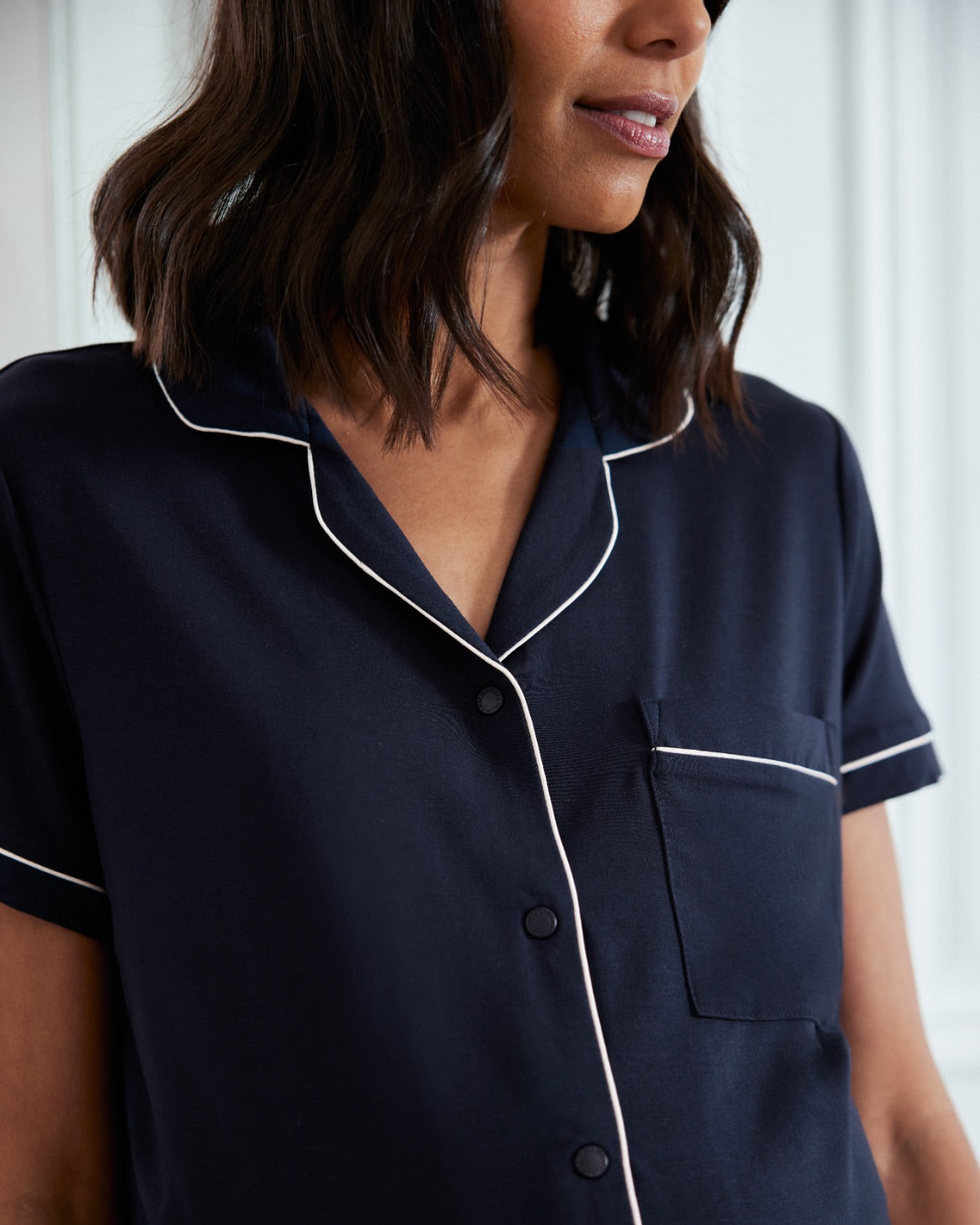 Maternity TENCEL™ Modal Short Button Up Pyjama Set - Navy