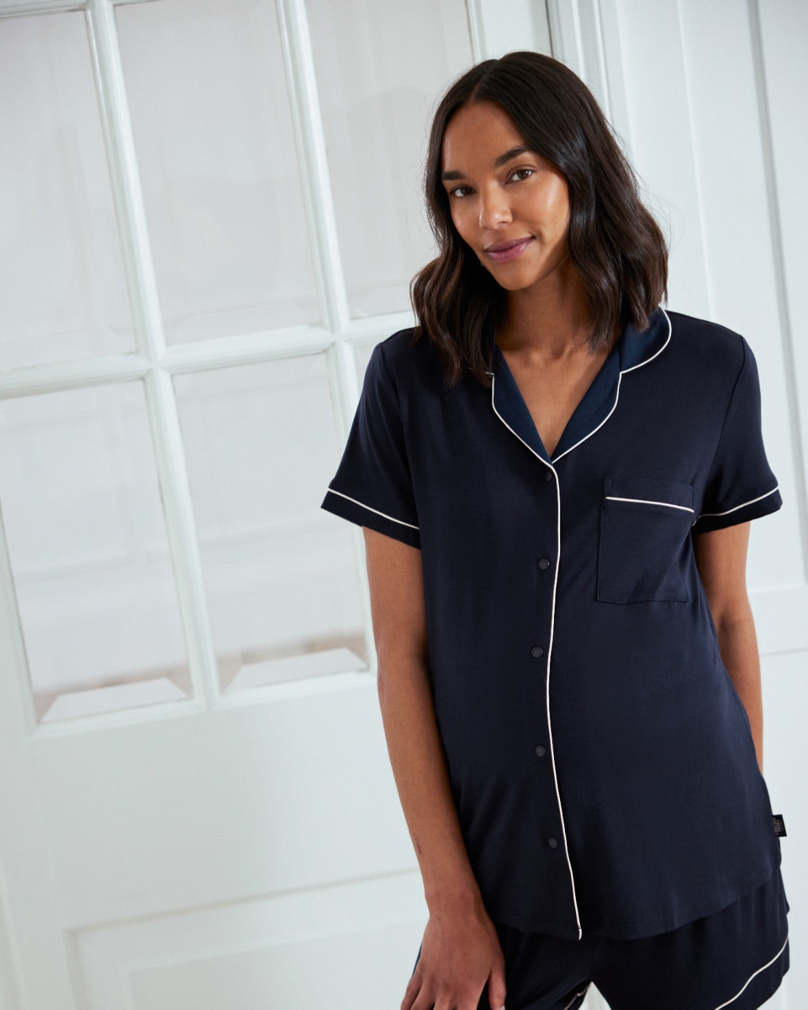 Maternity TENCEL™ Modal Short Button Up Pyjama Set - Navy