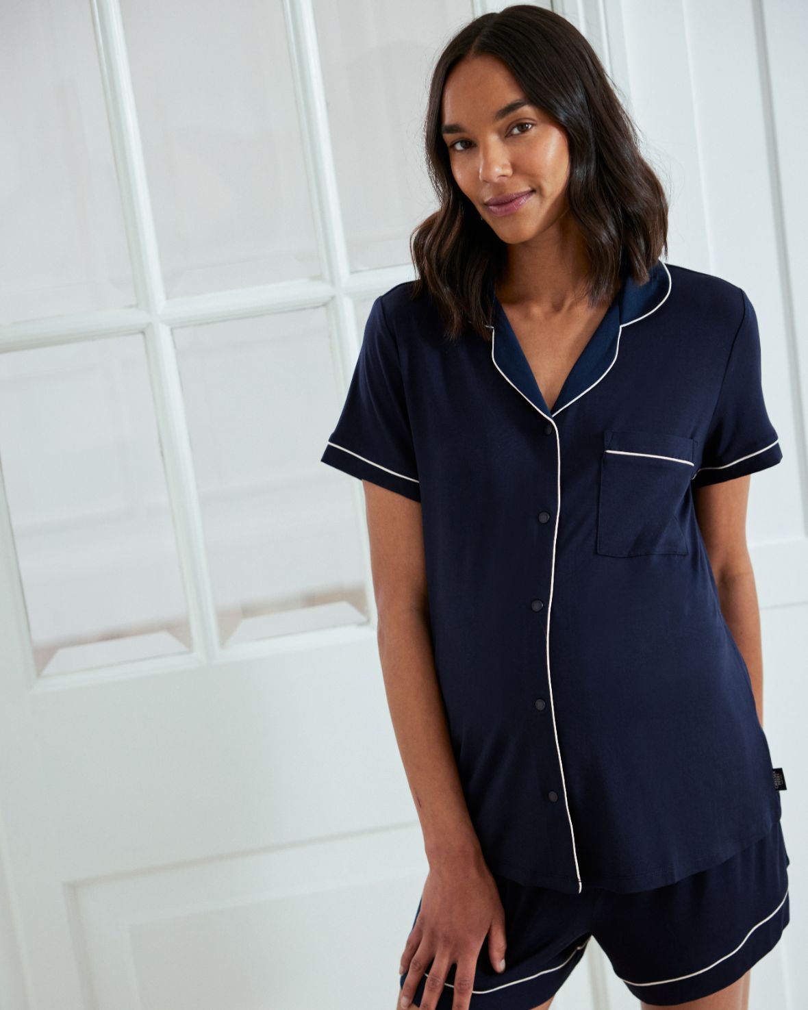 Maternity TENCEL™ Modal Short Button Up Pyjama Set - Navy