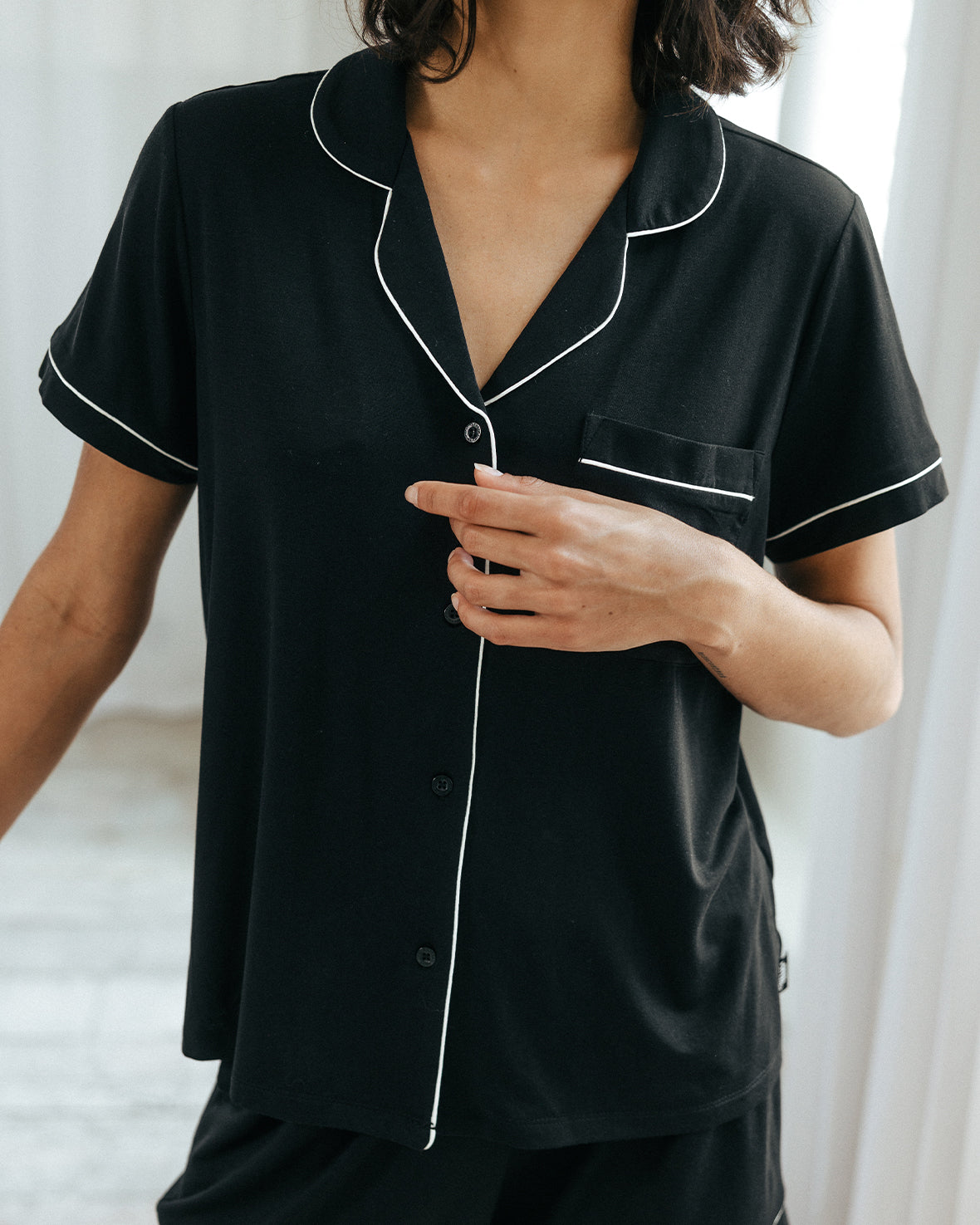 TENCEL™ Modal Short Button Up Pyjama Set - Black