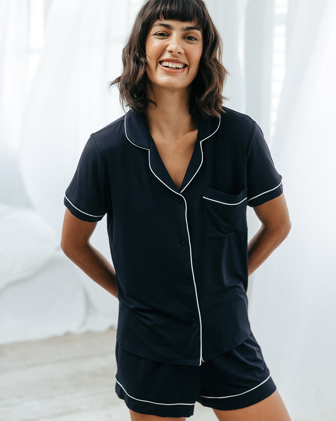 TENCEL™ Modal Short Button Up Pyjama Set - Navy