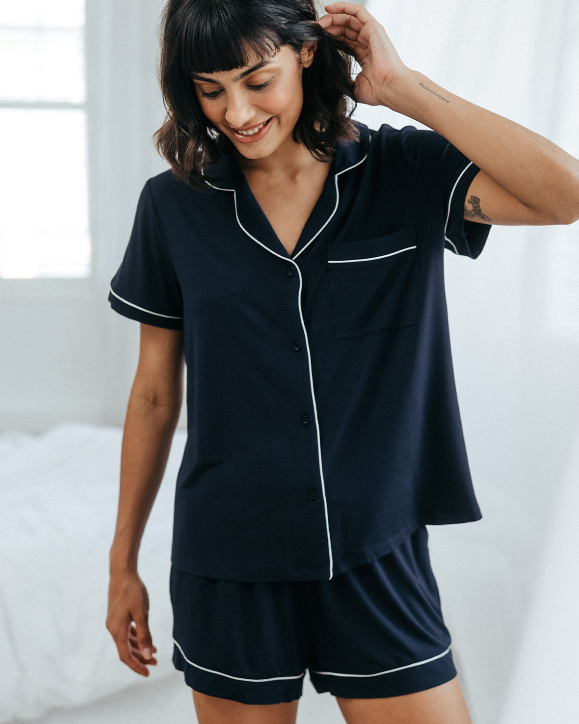 TENCEL™ Modal Short Button Up Pyjama Set - Navy