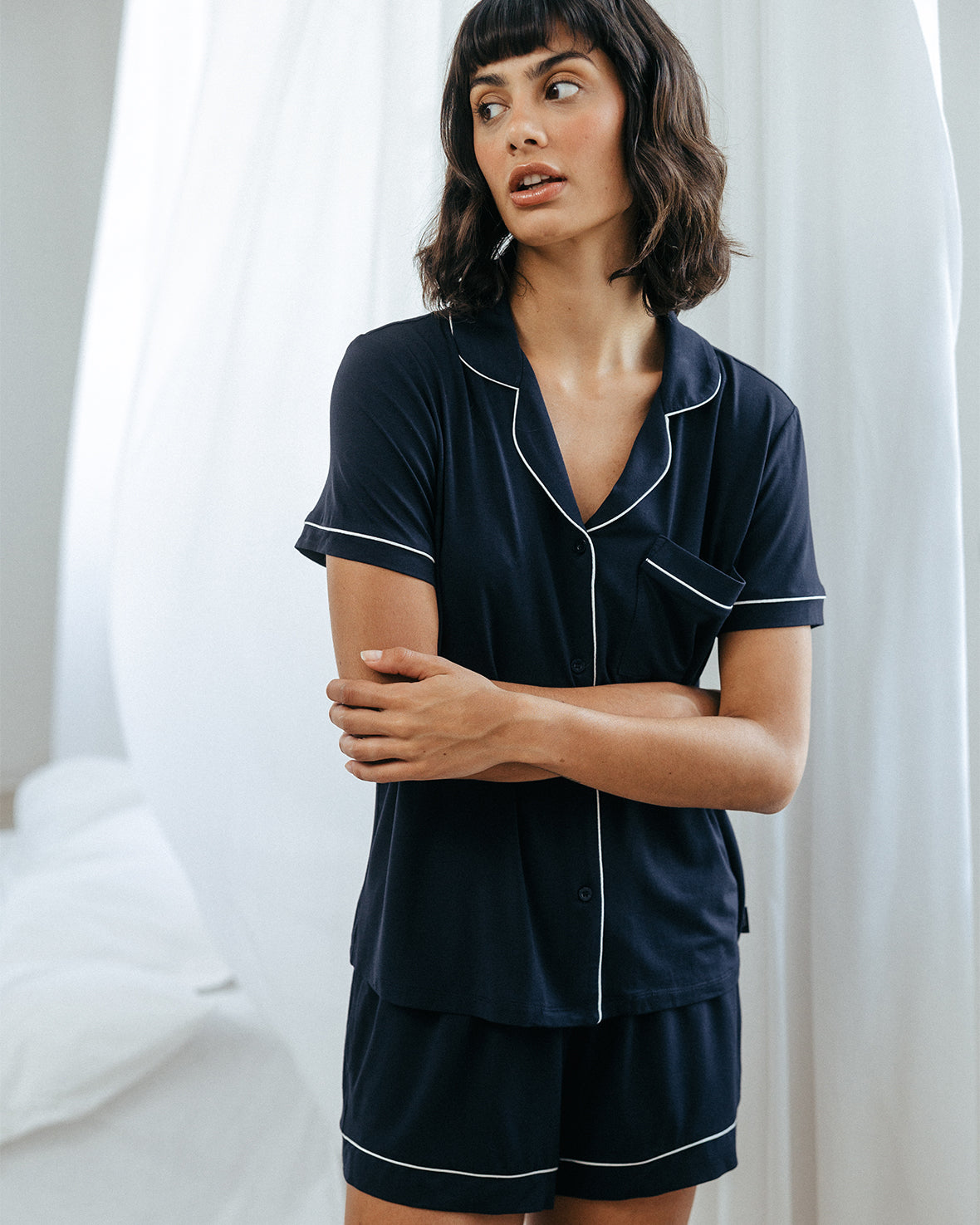 TENCEL™ Modal Short Button Up Pyjama Set - Navy