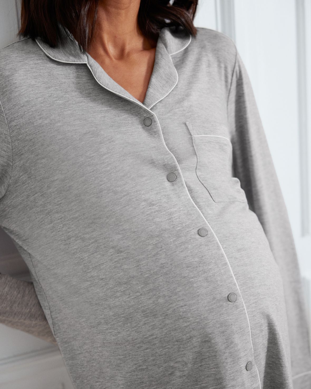 Maternity TENCEL™ Modal Long Button Up Pyjama Set - Grey