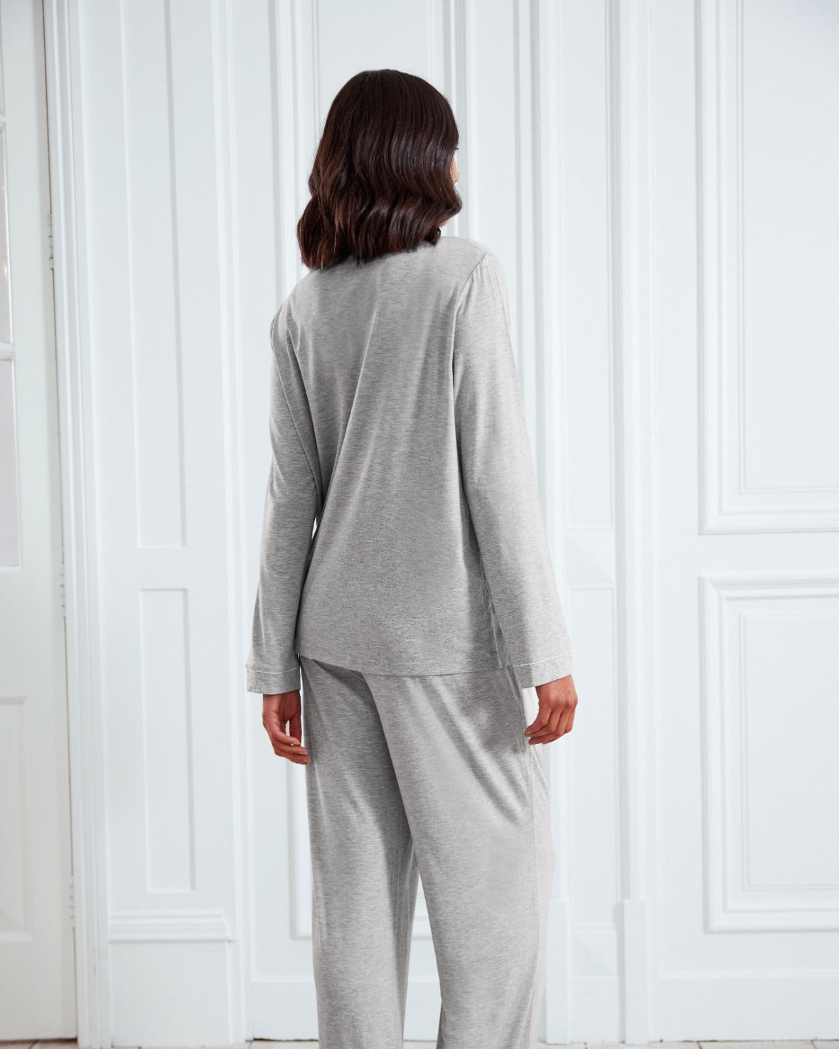 Maternity TENCEL™ Modal Long Button Up Pyjama Set - Grey Marl