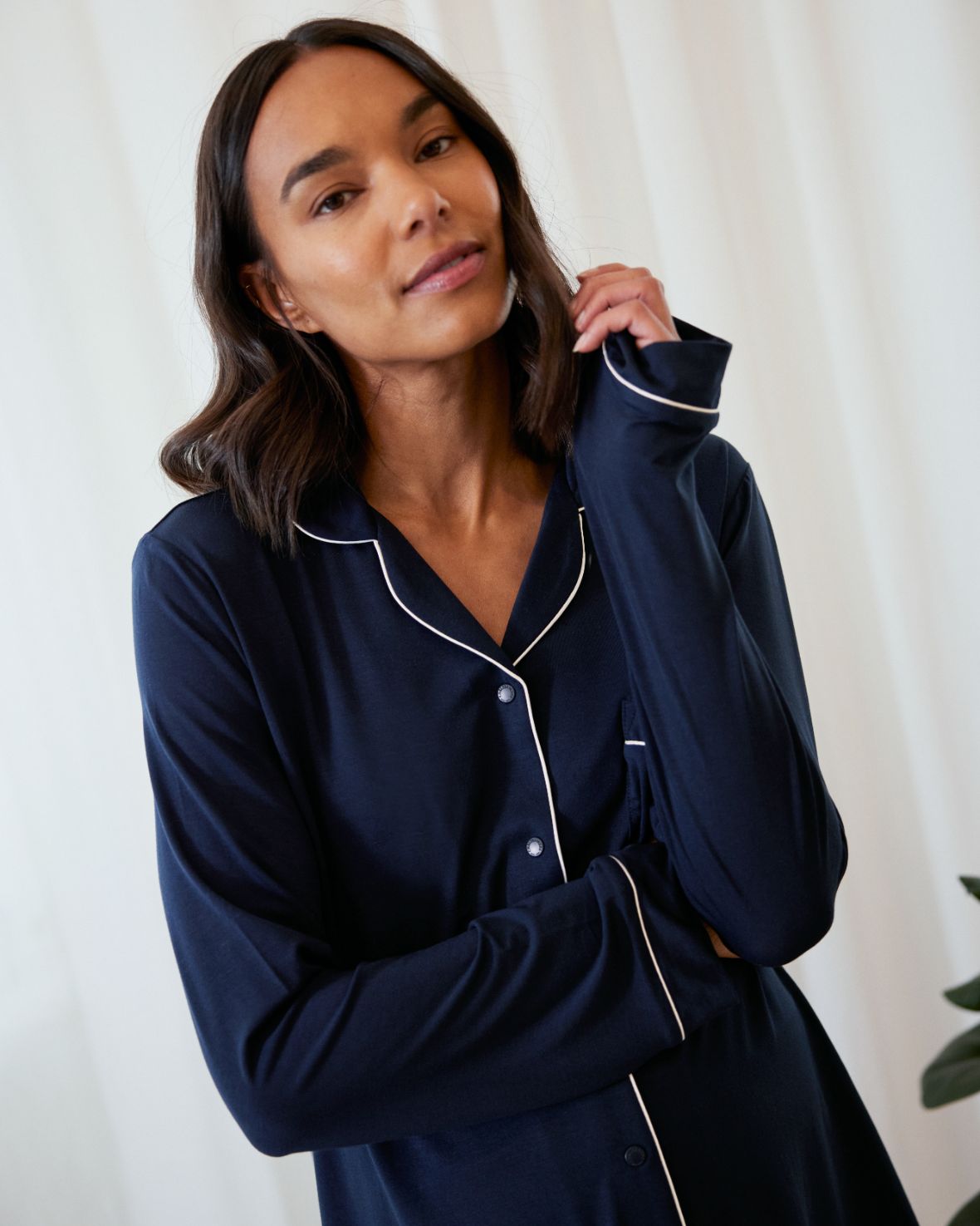 Maternity TENCEL™ Modal Long Button Up Pyjama Set - Navy