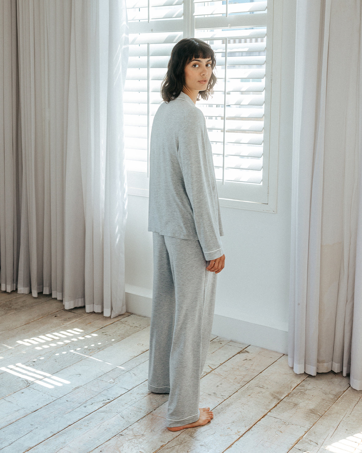 TENCEL™ Modal Long Button Up Pyjama Set - Grey