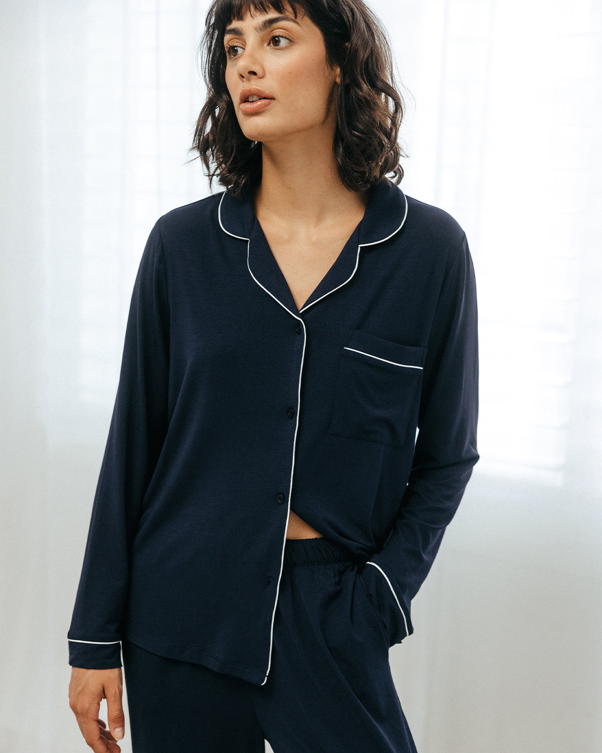 TENCEL™ Modal Long Button Up Pyjama Set - Navy