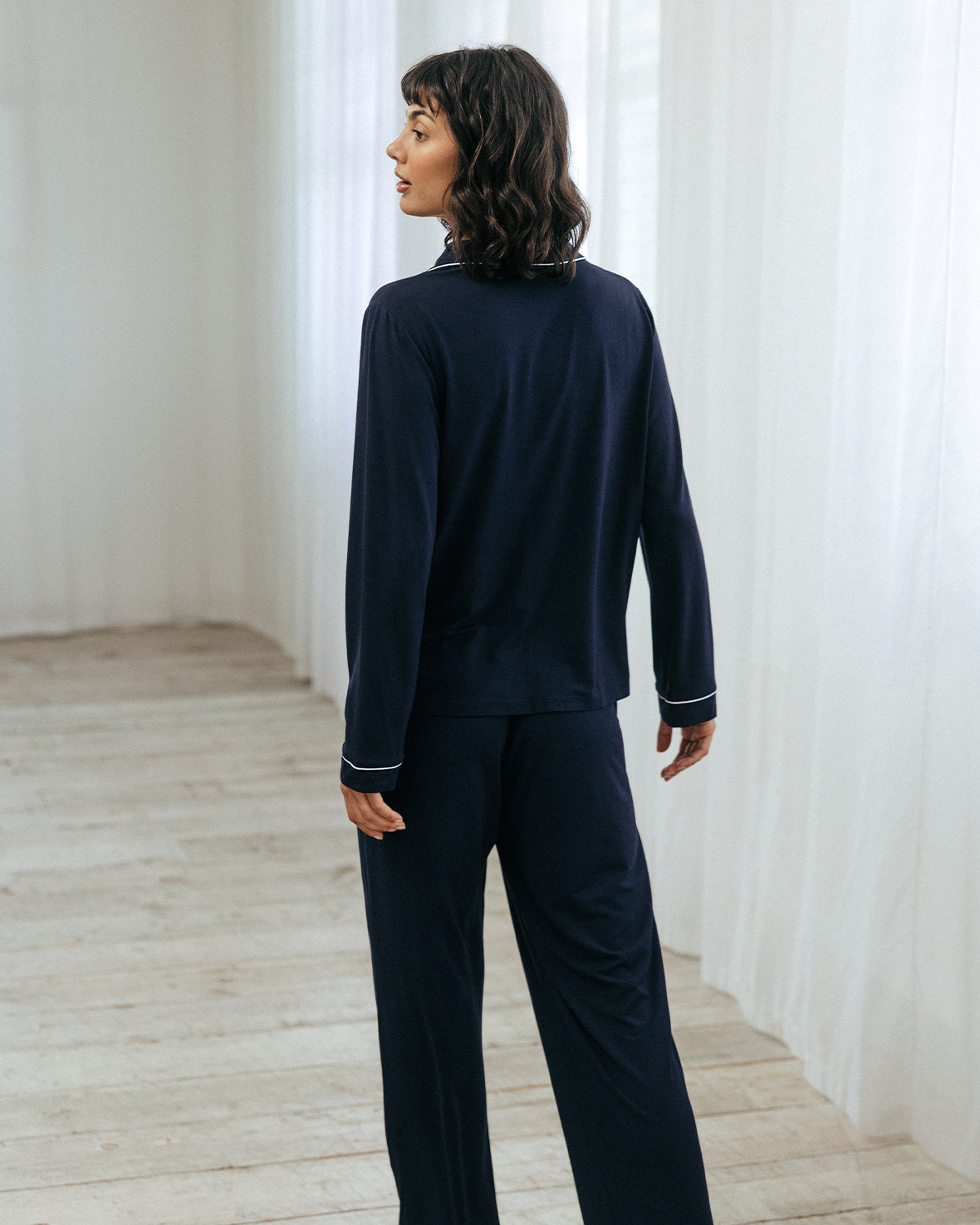 TENCEL™ Modal Long Button Up Pyjama Set - Navy