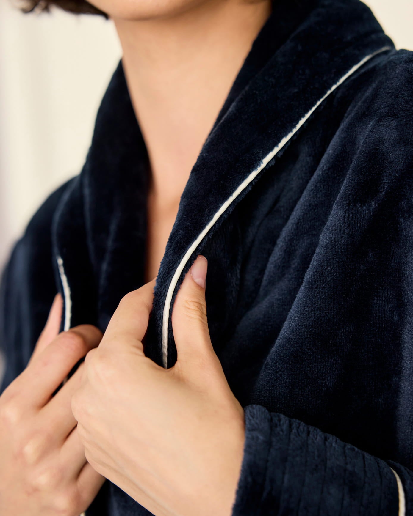 Fleece Dressing Gown - Navy & White