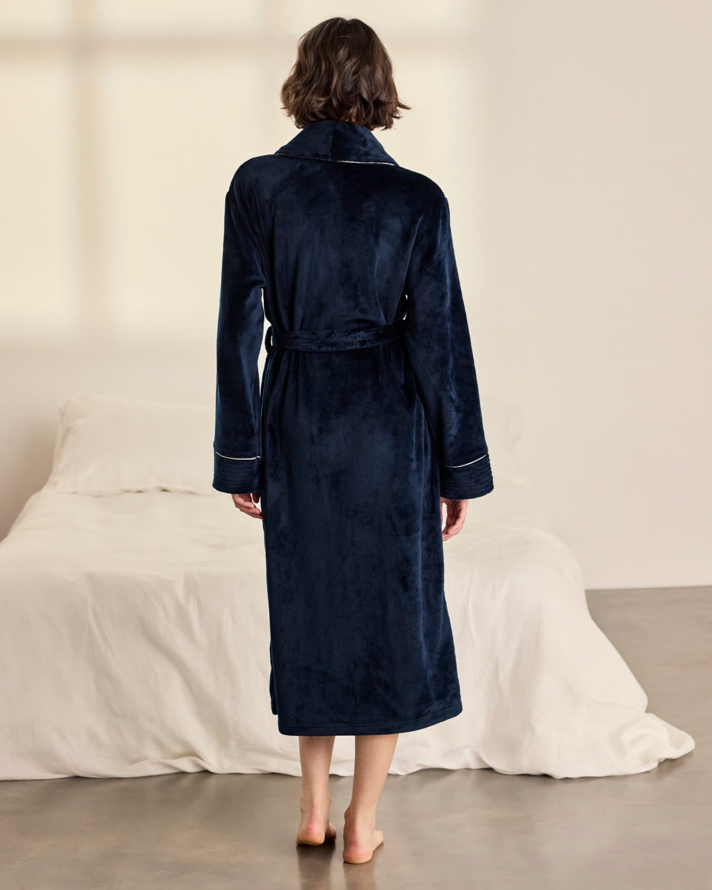 Fleece Dressing Gown - Navy & White