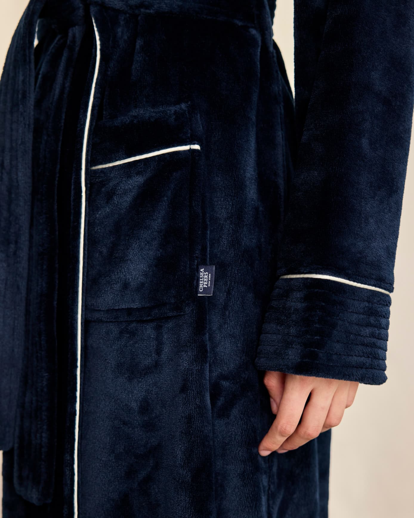 Fleece Dressing Gown - Navy & White