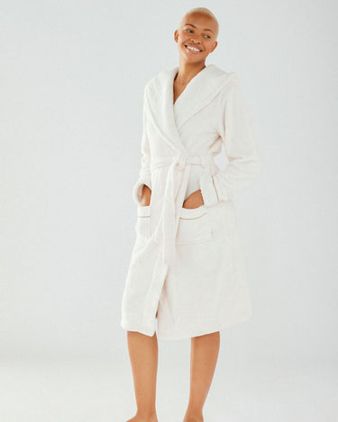 White Fluffy Hooded Dressing Gown