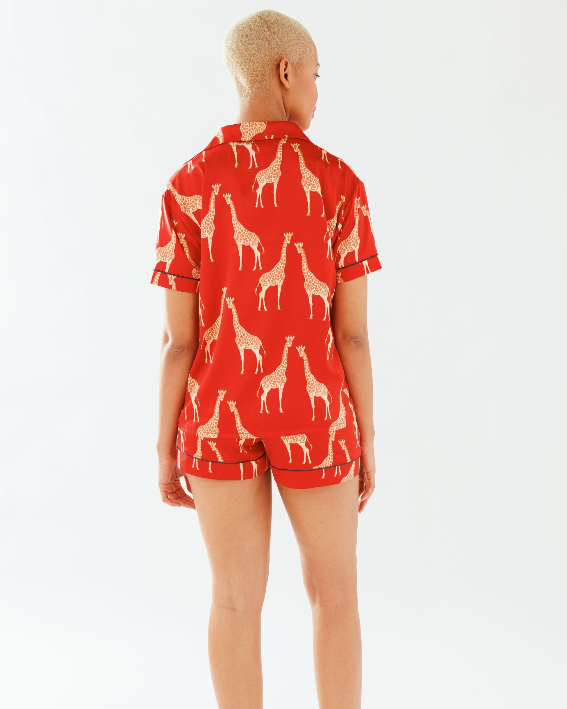 Satin Red Giraffe Short Pyjama Set