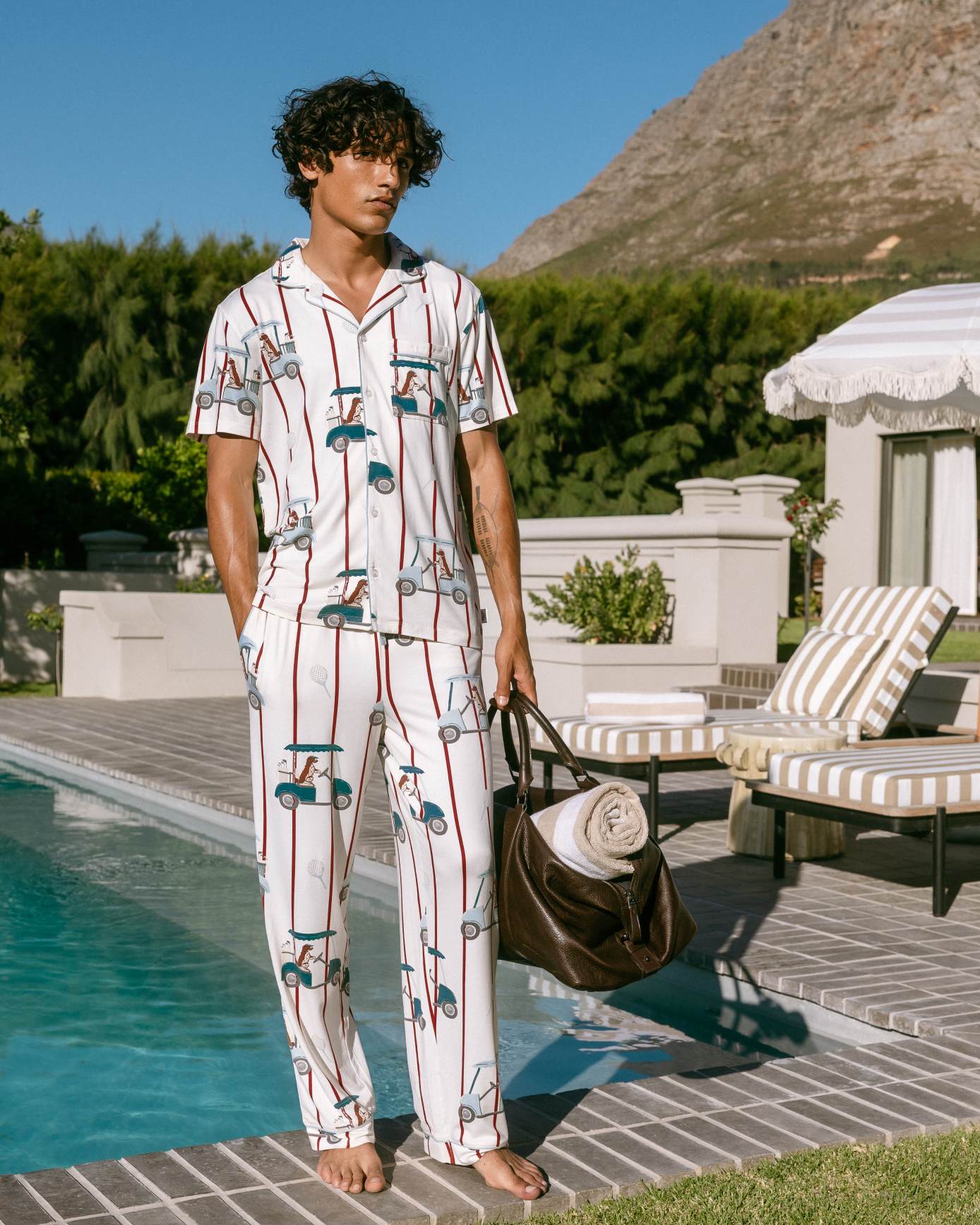 Golf Dogs Stripe Print Long Pyjama Set