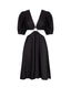 Linen-Blend Puff Sleeve Mini Dress - Black