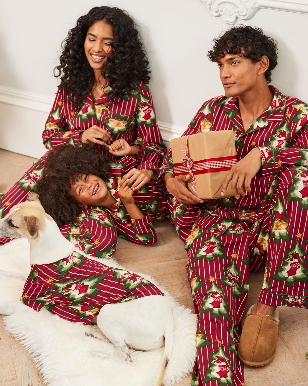 Organic Cotton Christmas Tree Stripe Print Matching Family Pyjamas